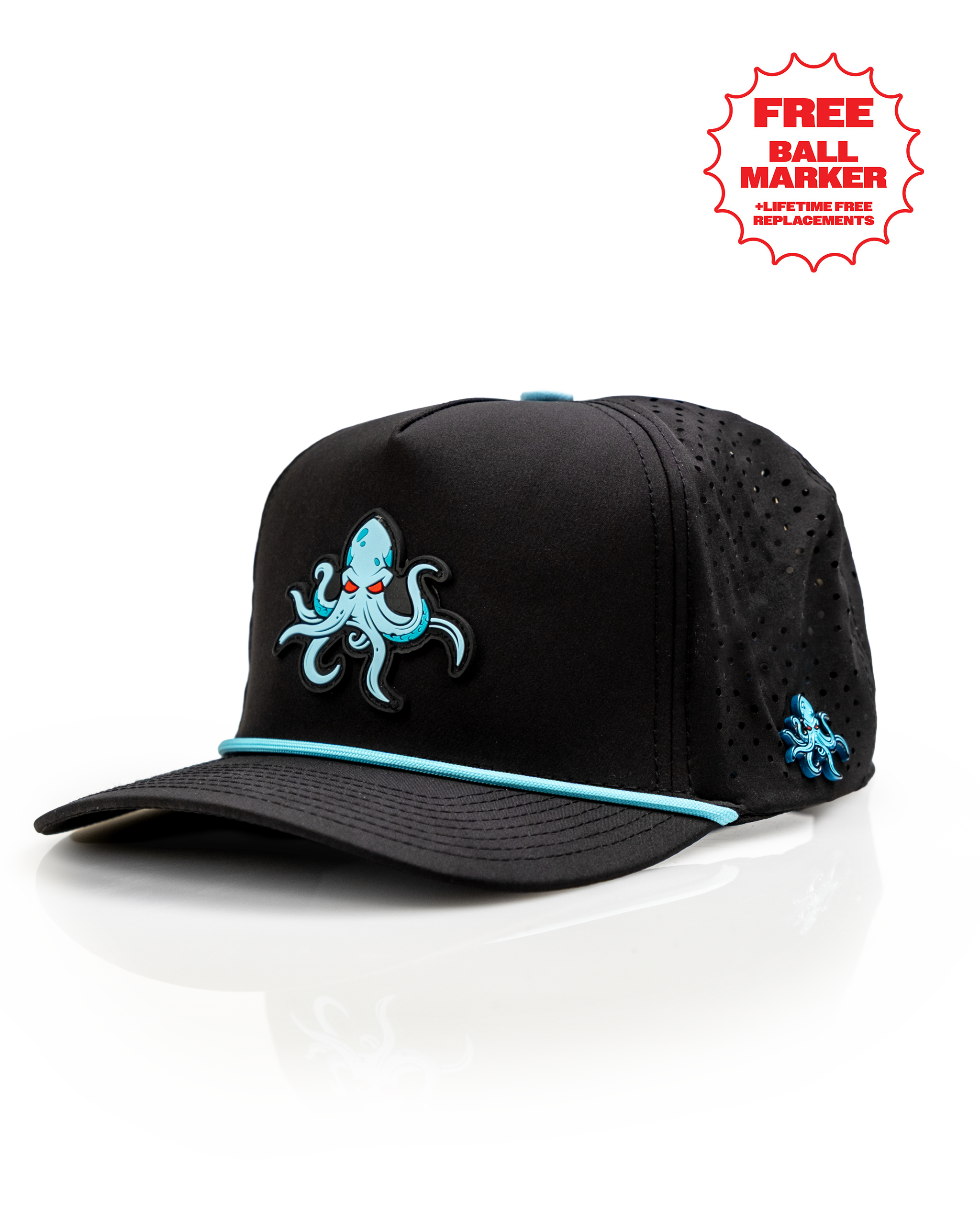 Kraken Black Perforated Rope Hat | Stylish Golf Hat With Free Ball
