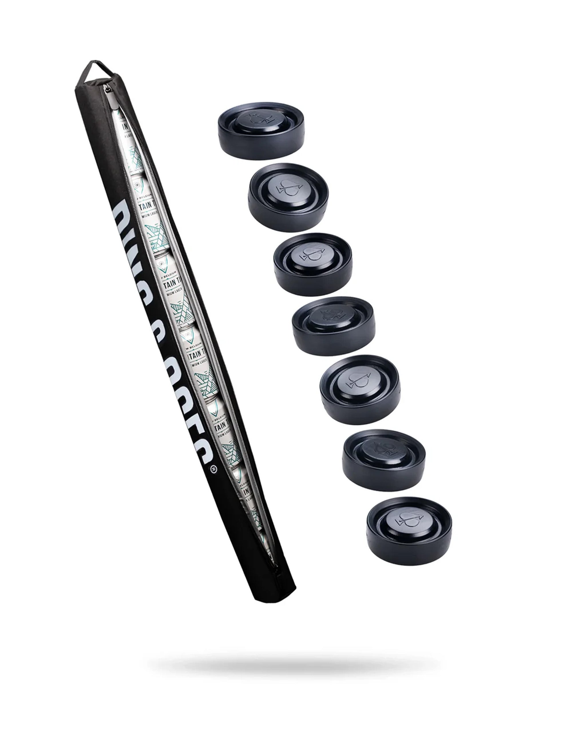 Beer Sleeve Ice Puck Combo with a sleek carrying case and multiple ice pucks for keeping drinks cold on the course.
