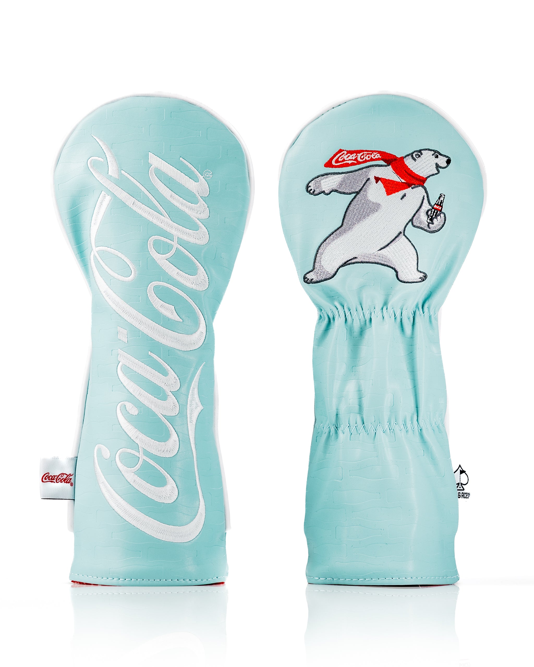 Coca-Cola Fairway Cover featuring a light blue design with the iconic logo and a polar bear holding a bottle.