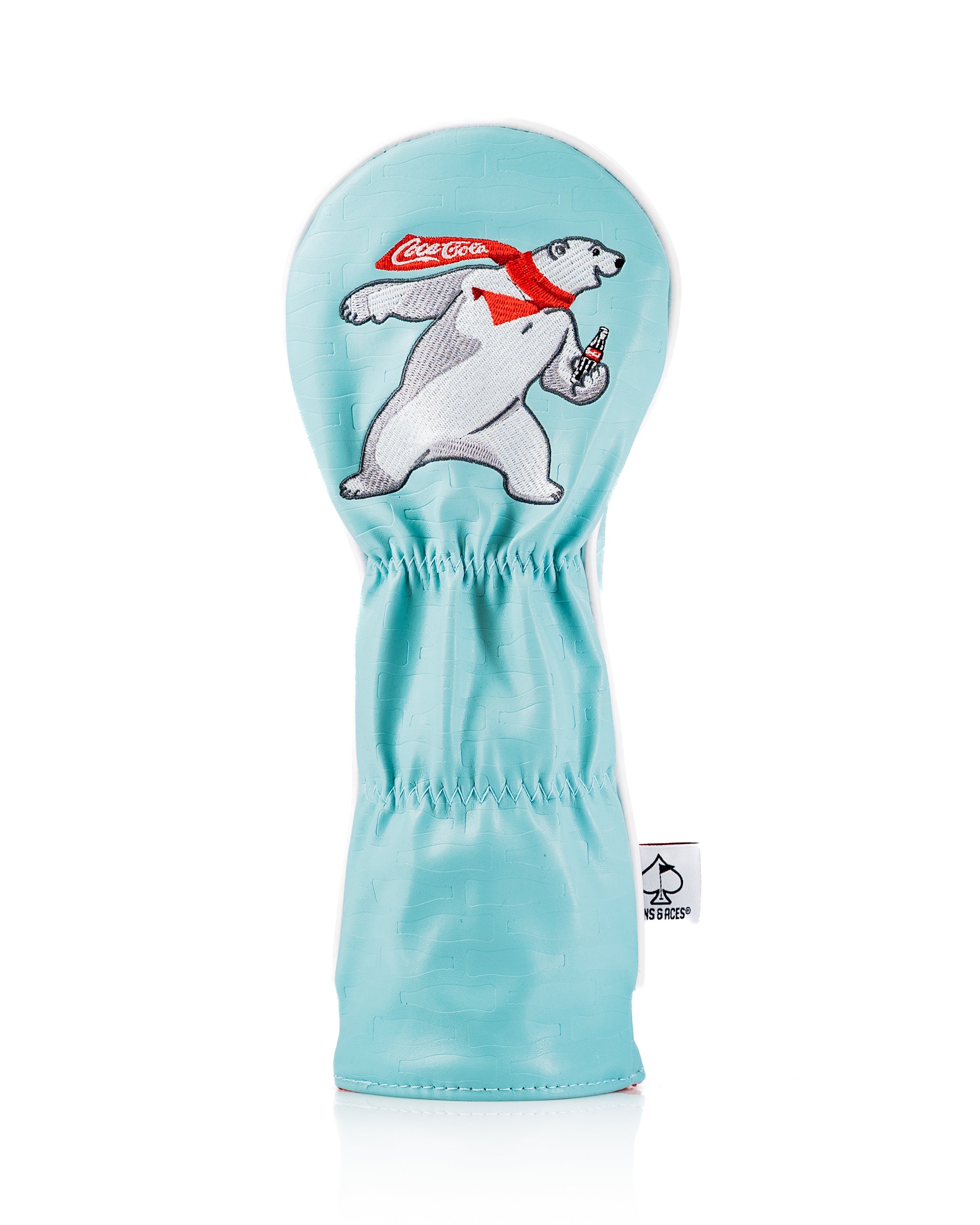 Coca-Cola Fairway Cover featuring a polar bear graphic, designed to protect golf clubs with a fun, vibrant style.