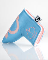 Embossed Spade Blade Putter Cover - Baby Blue with Pink Spade