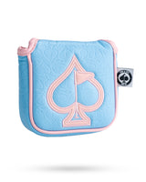 Embossed Spade Mallet Putter Cover - Baby Blue with Pink Spade