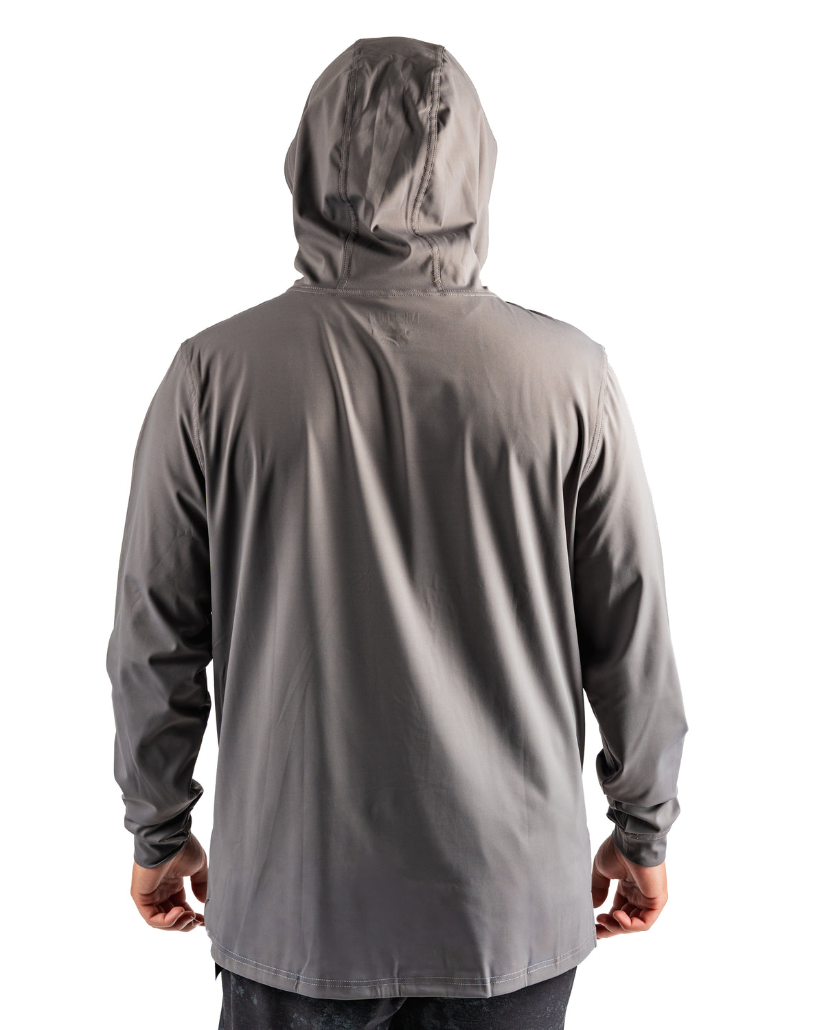 Men's performance golf hoodie in gray, featuring a hood and a sleek, athletic fit designed for comfort on the course.