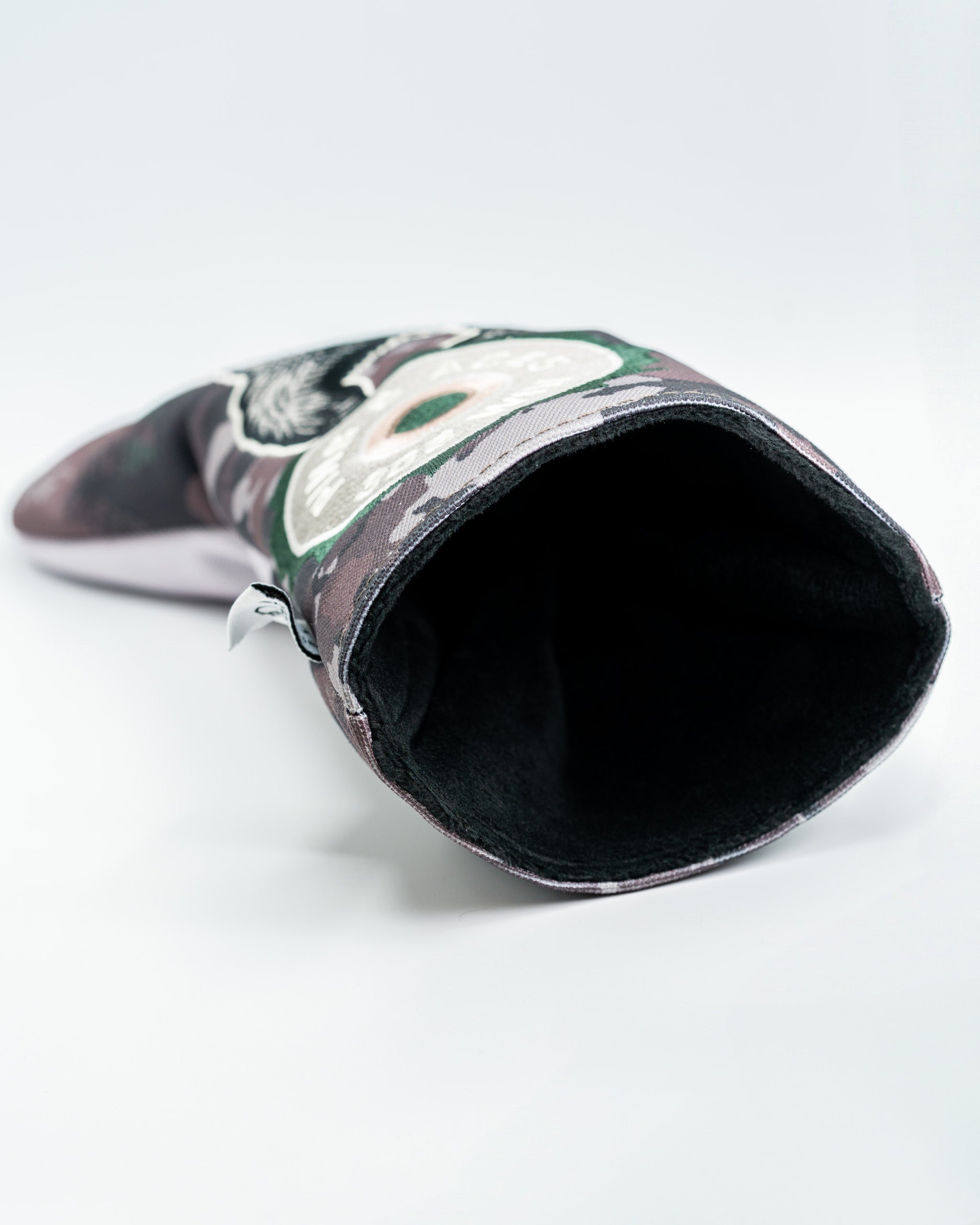 Open Season Bear driver cover featuring a bear design on a camouflage background, designed to protect golf clubs in style.