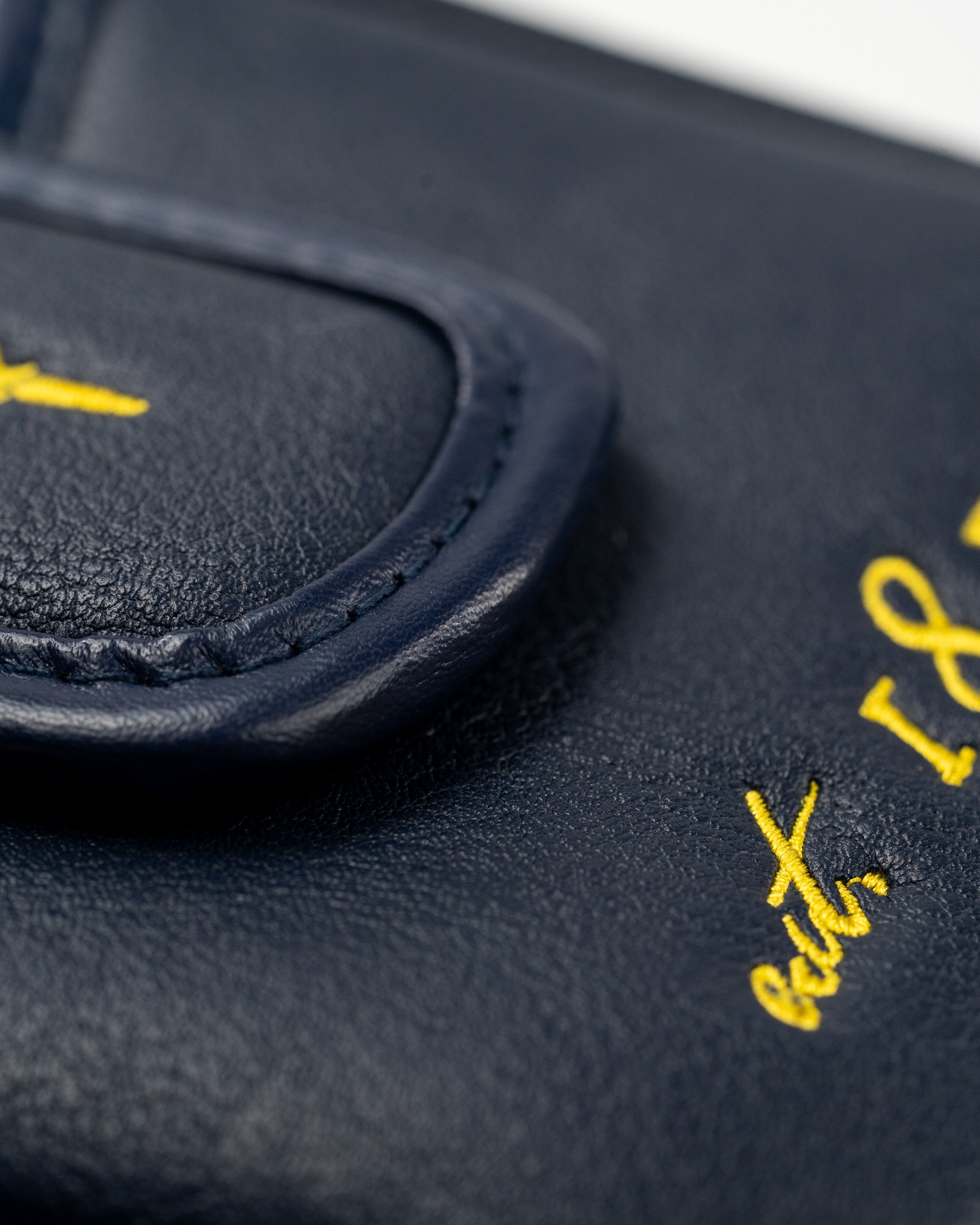 Indiana State Flag mallet putter cover featuring a navy blue design with yellow embroidery for a bold golf accessory.