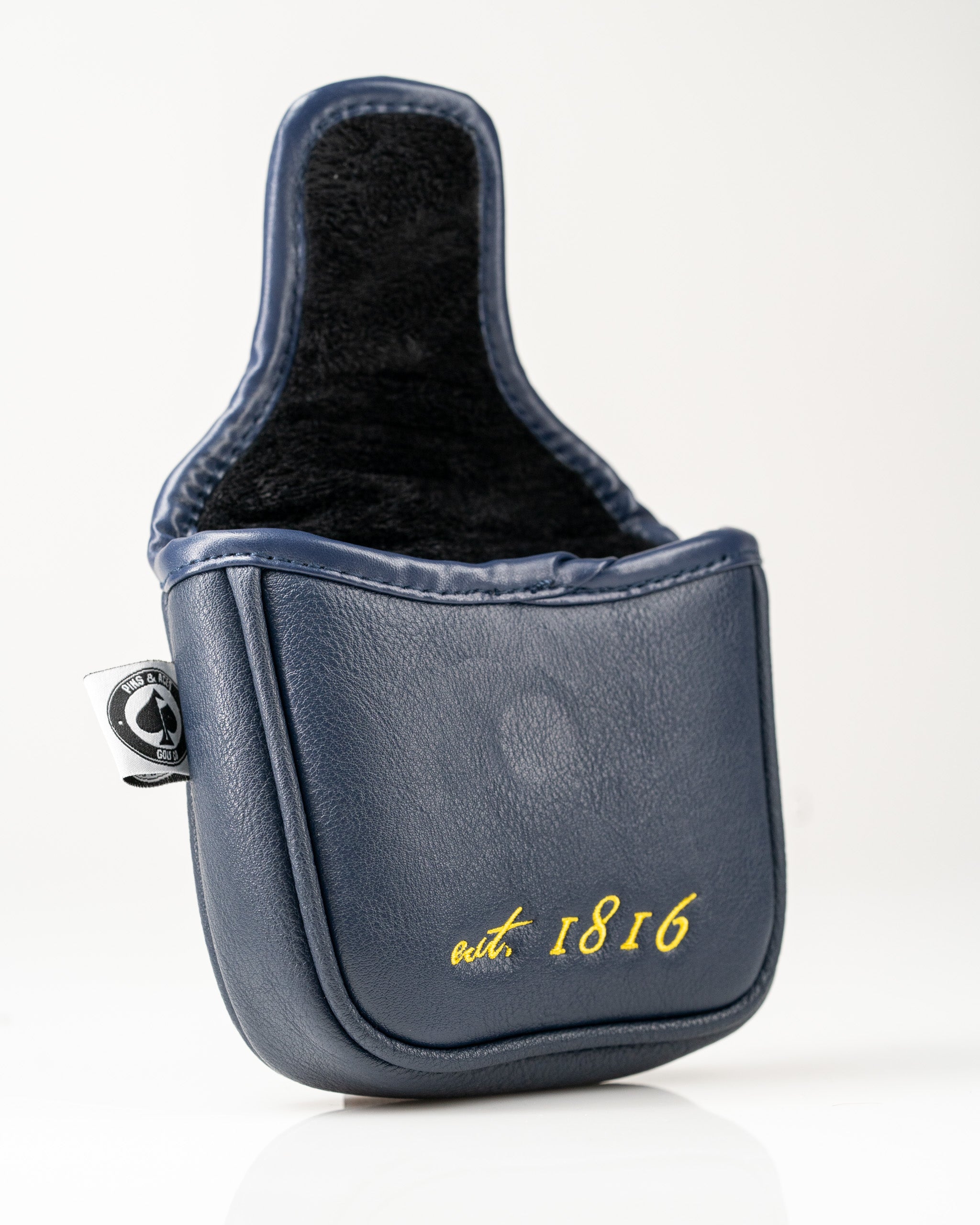 Indiana State Flag mallet putter cover in navy blue with a soft interior, featuring "est. 1816" in gold lettering.