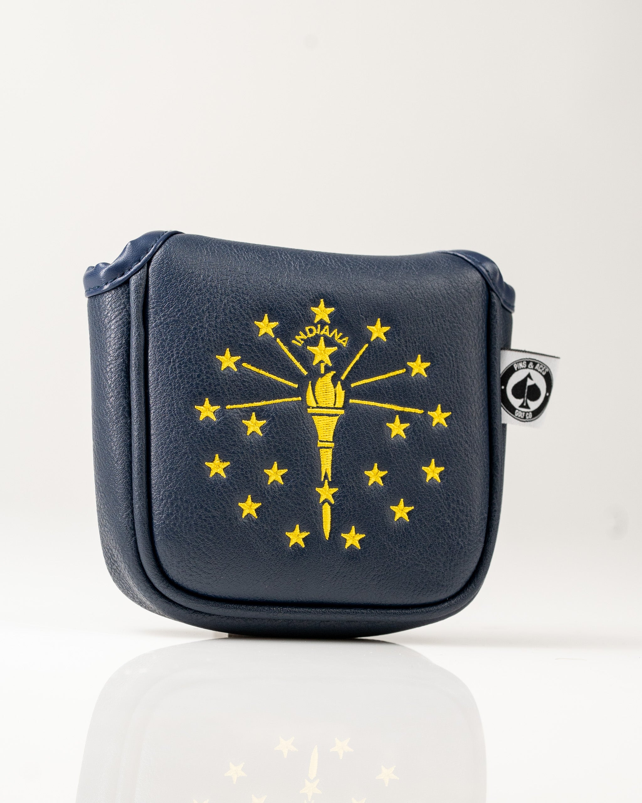 Indiana State Flag mallet putter cover featuring a blue background and gold emblem with stars, perfect for stylish golfers.
