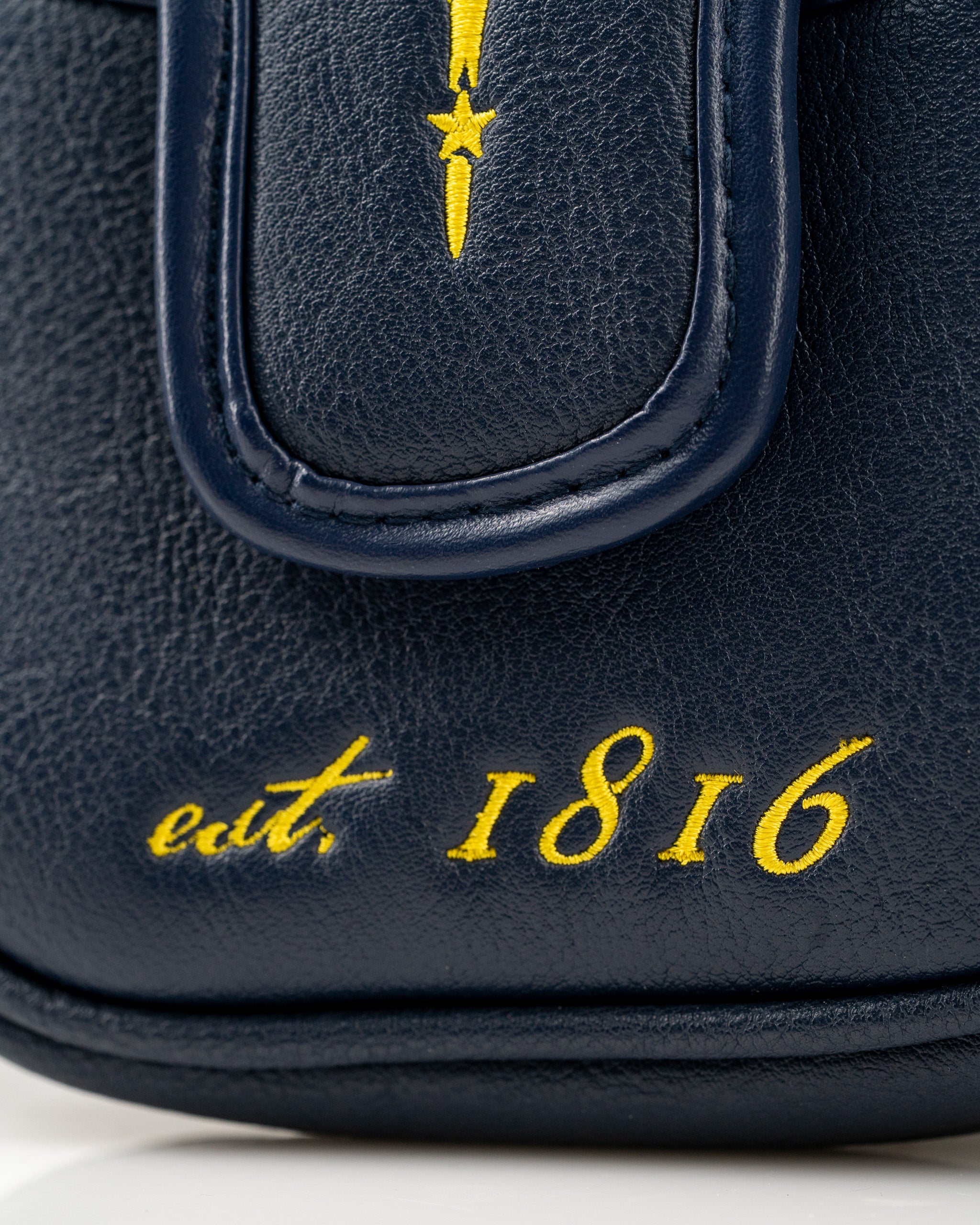Indiana State Flag mallet putter cover featuring a navy design with yellow detailing and established date 1816.