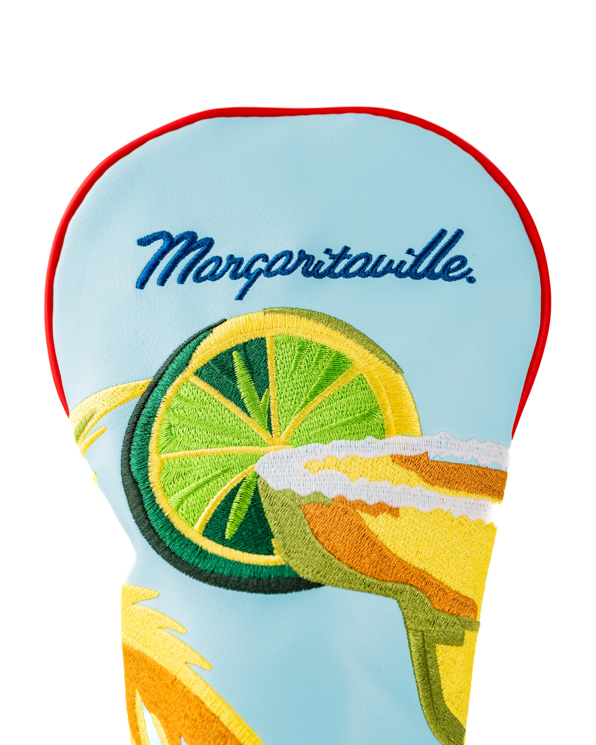 Margaritaville x Pins & Aces headcover set featuring vibrant lime and cocktail designs for stylish golf protection.
