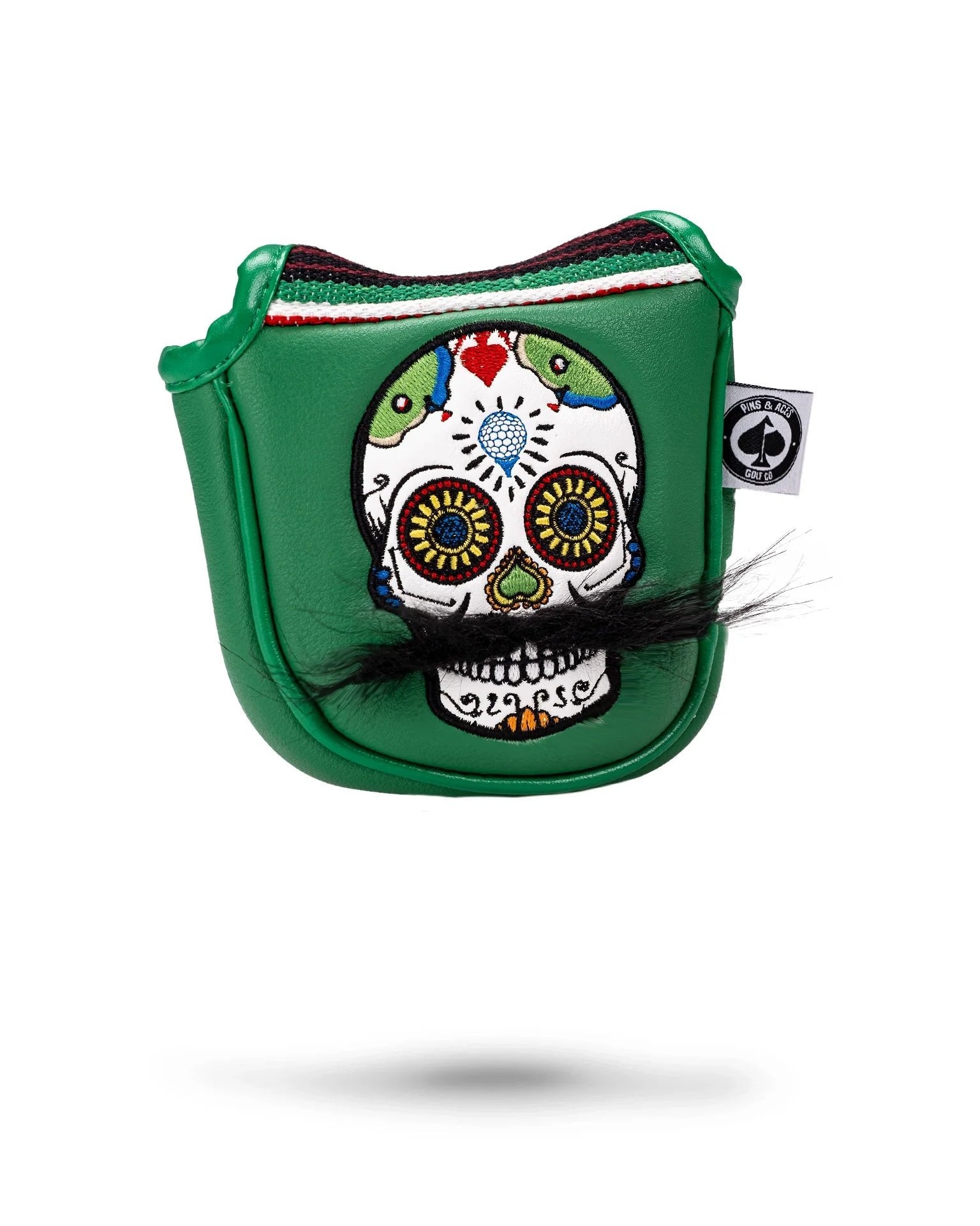 Pins & Aces Mustache Sugar Skull Putter Cover - Green