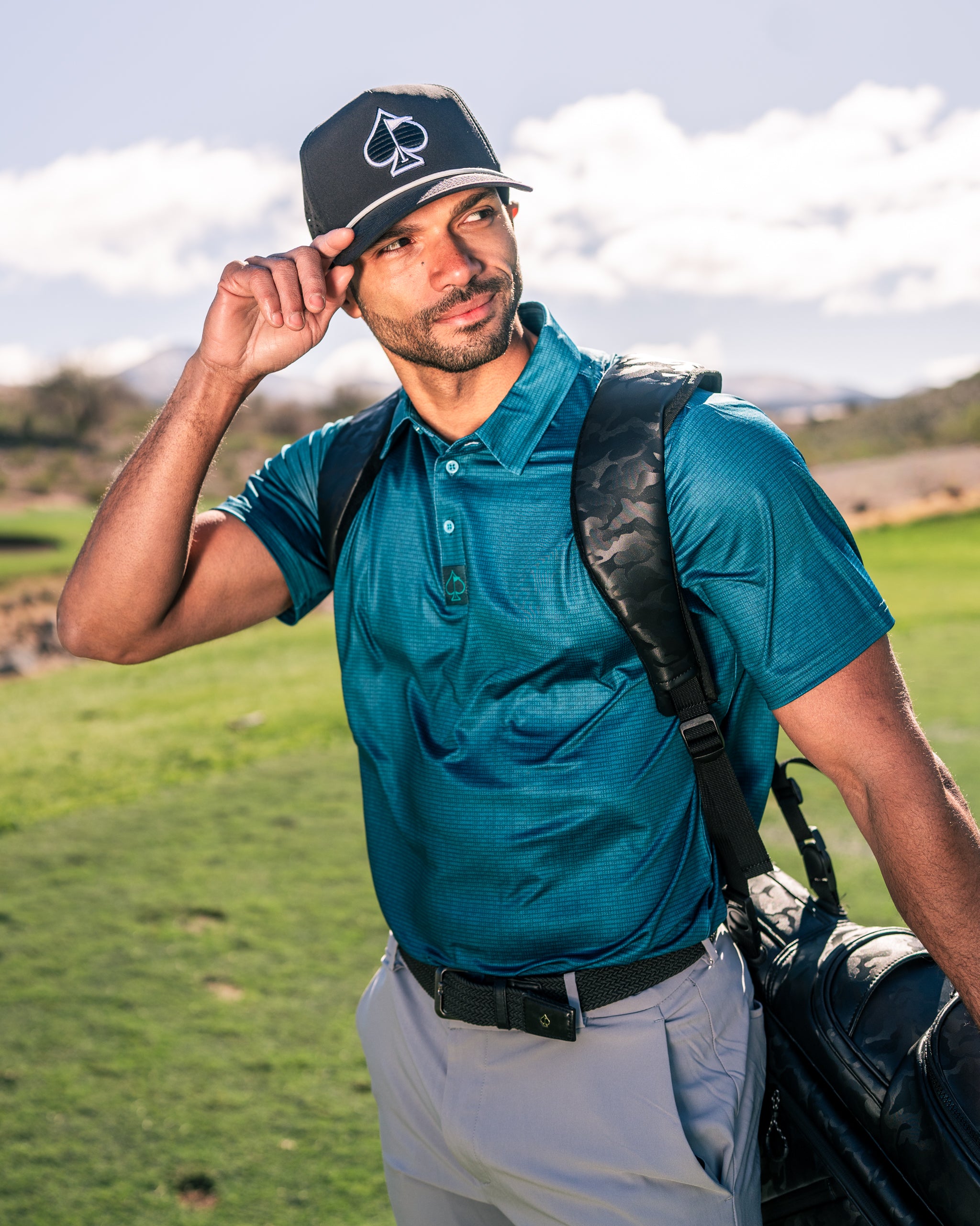 PINS&ACES ゴルフ　ポロシャツ Binary Code Golf Polo | Superior Breathability | SPF 45+