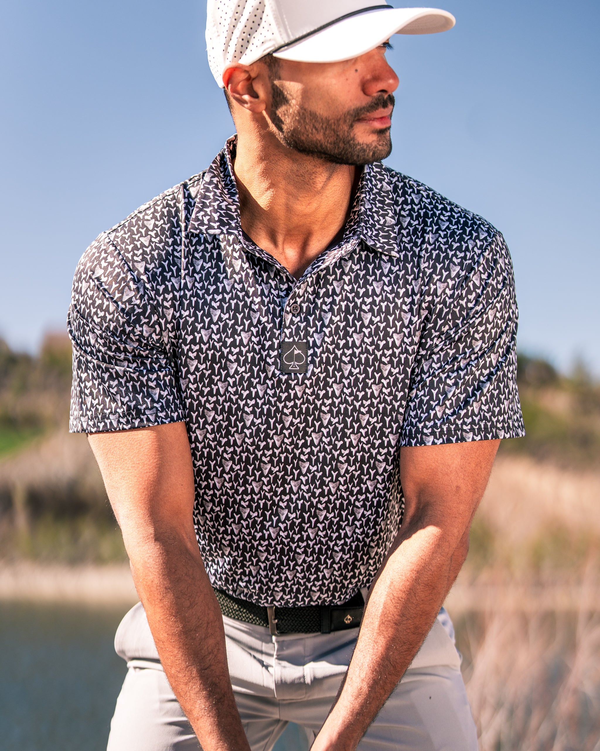 Shark Tooth Golf Polo | Bold & Breathable | SPF 45+ | Pins & Aces