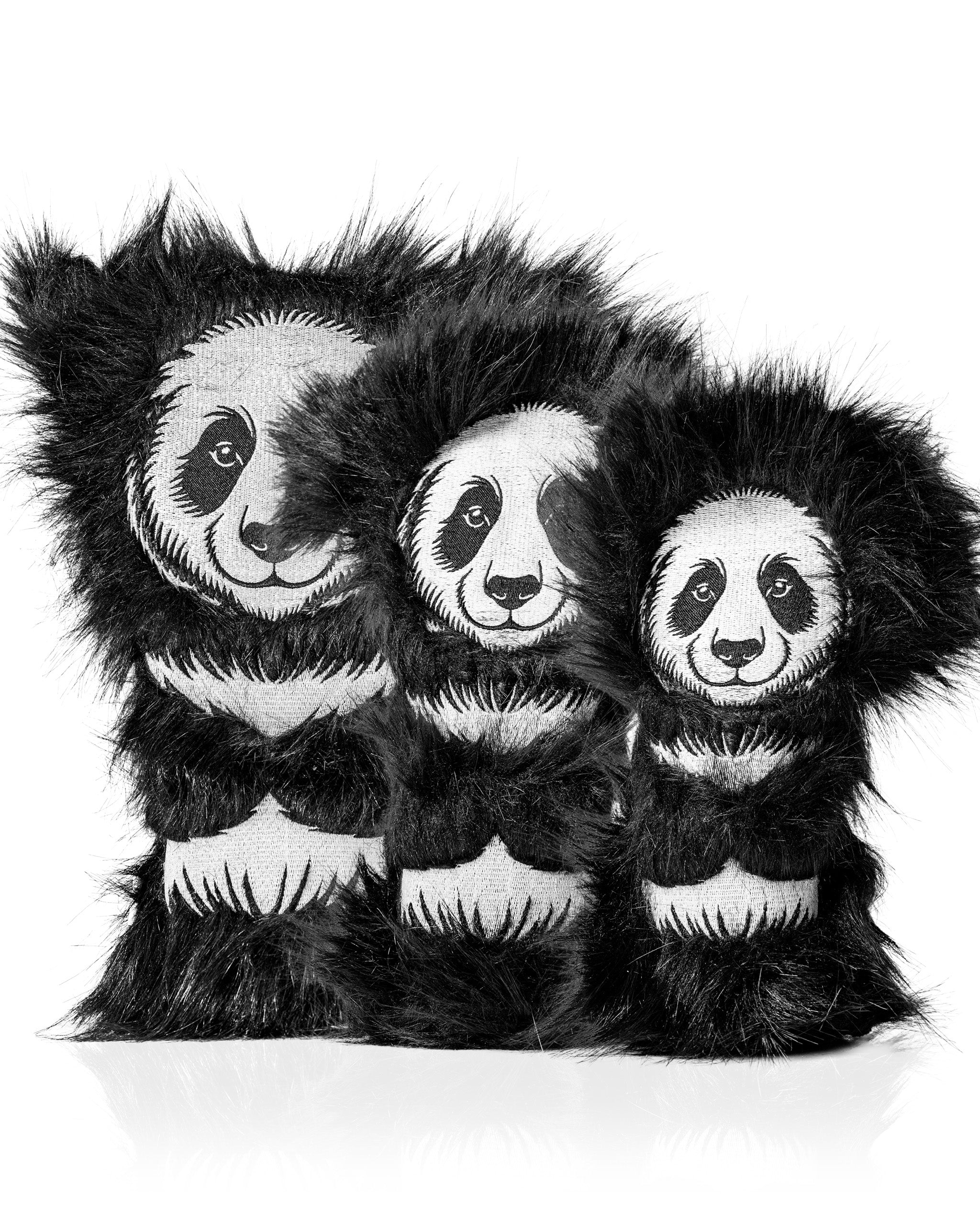 Panda headcover set featuring three sizes with playful panda designs and soft fur for stylish golf club protection.