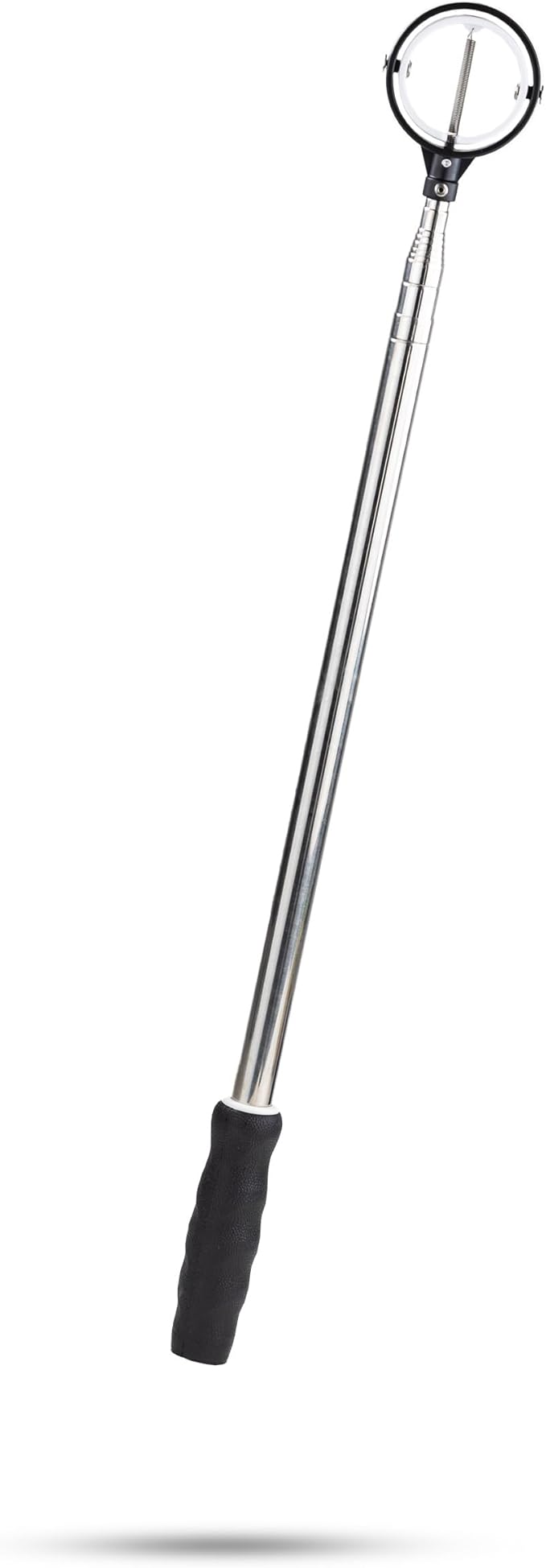 14-foot ball retriever with a sturdy handle and a circular scoop for easy retrieval of golf balls.