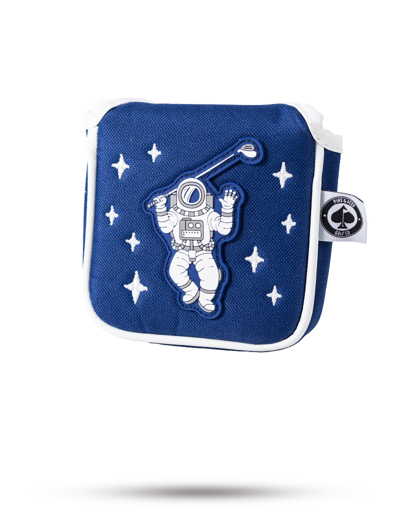 NASA Space Walk mallet putter cover featuring an astronaut design against a starry background, perfect for unique golf style.
