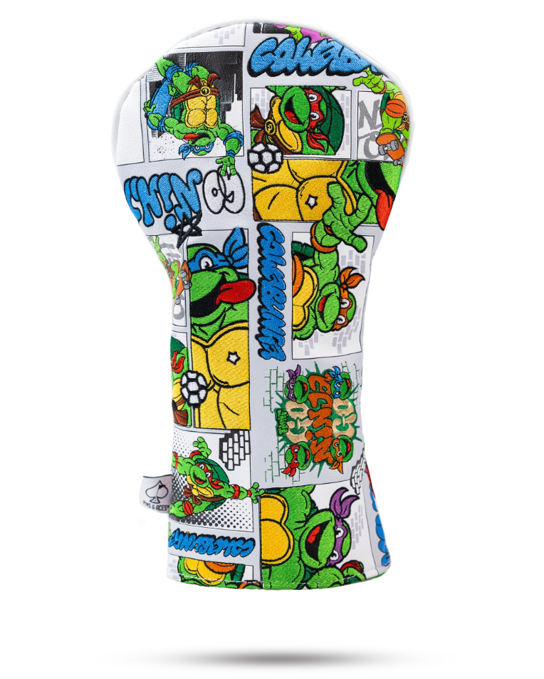 Colorful TMNT comics driver cover featuring iconic characters and vibrant graphics, perfect for golf enthusiasts.