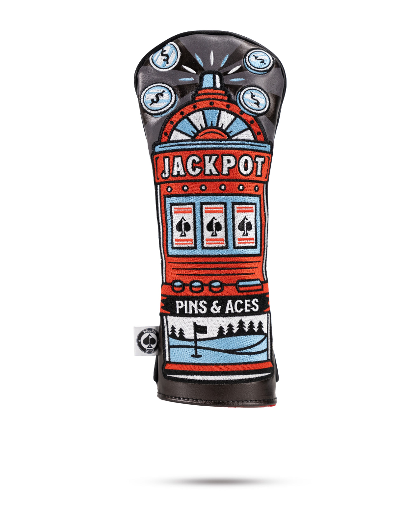 Bold fairway cover featuring a colorful jackpot slot machine design, perfect for golfers who want to stand out on the course.