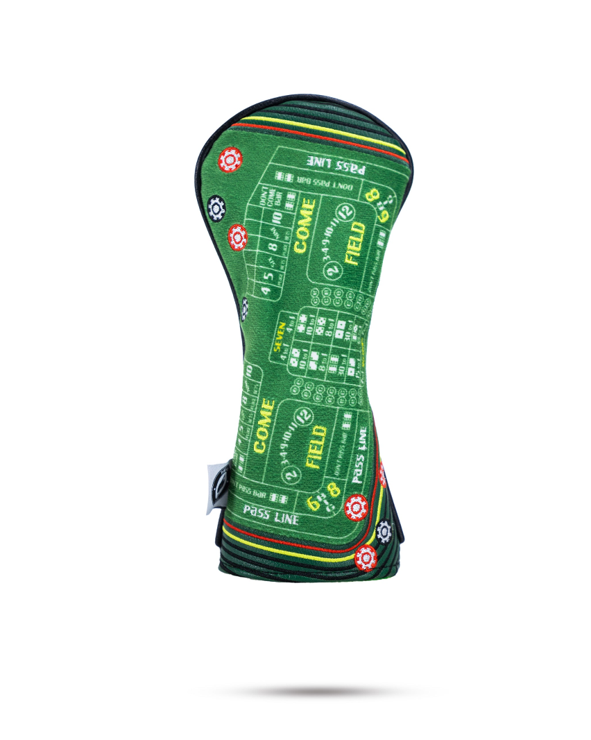 Bold hybrid golf headcover featuring a vibrant craps table design, perfect for golfers looking to stand out on the course.