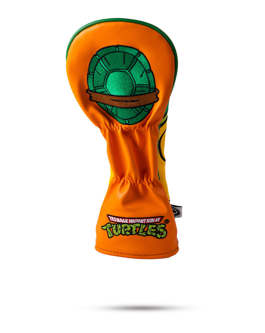 Michelangelo-themed fairway cover featuring vibrant orange and green colors with a turtle shell design.