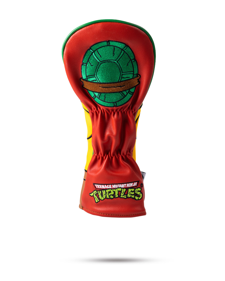 TMNT Raphael fairway cover featuring vibrant red and green colors with a turtle shell design, ideal for golf enthusiasts.