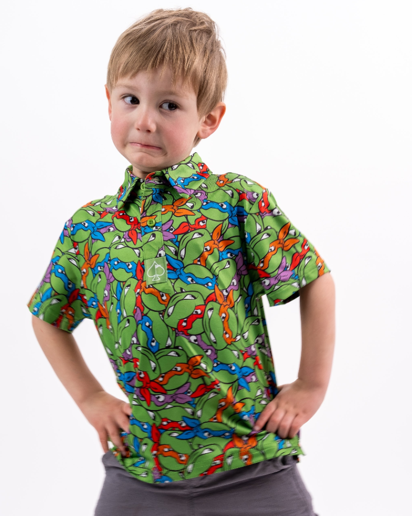 Youth TMNT Mean Green shirt featuring vibrant colors and iconic Teenage Mutant Ninja Turtles design, perfect for young fans.