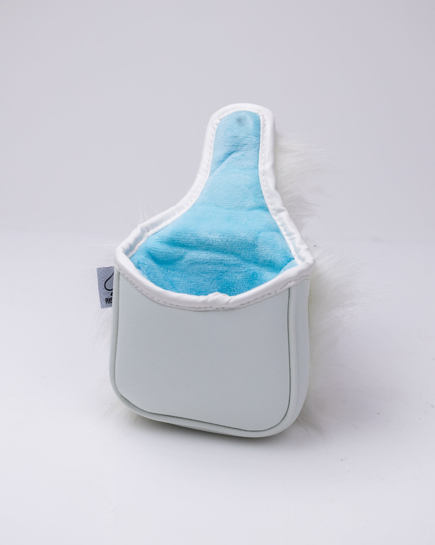 Yeti mallet cover featuring a soft blue interior and a white exterior with fluffy accents for stylish golf club protection.