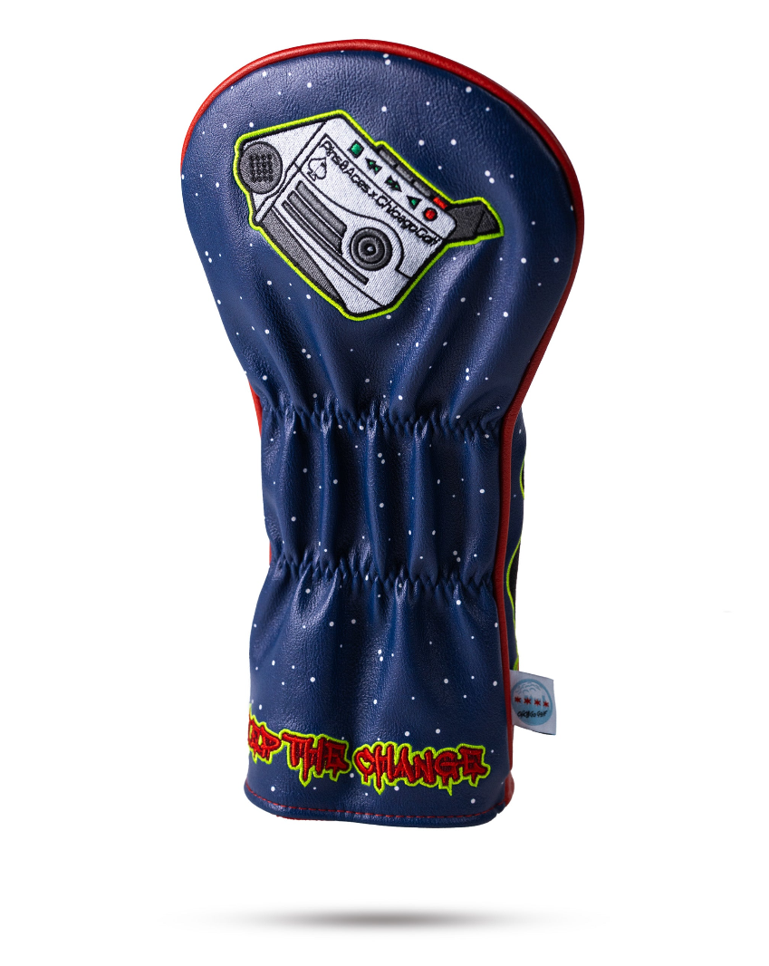 Bold driver cover featuring a retro cassette tape design with vibrant colors, perfect for golfers wanting to stand out.