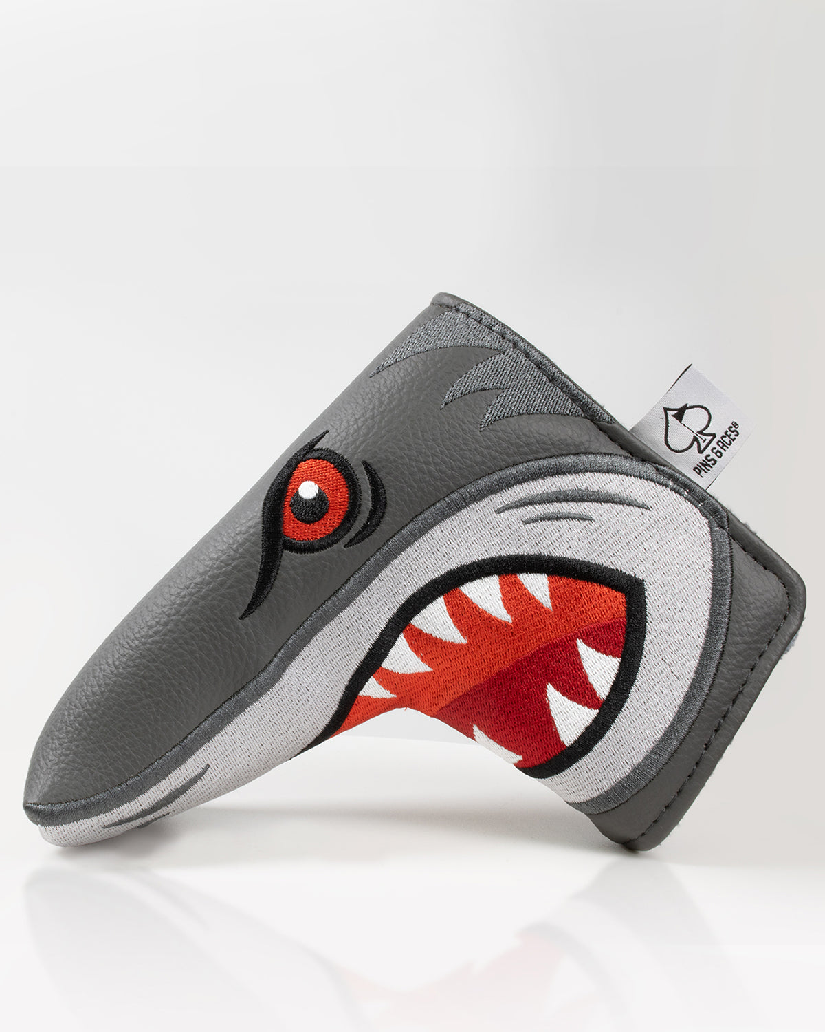 Bold Hammerhead Blade Putter Cover featuring a shark design, perfect for golfers wanting to stand out on the course.