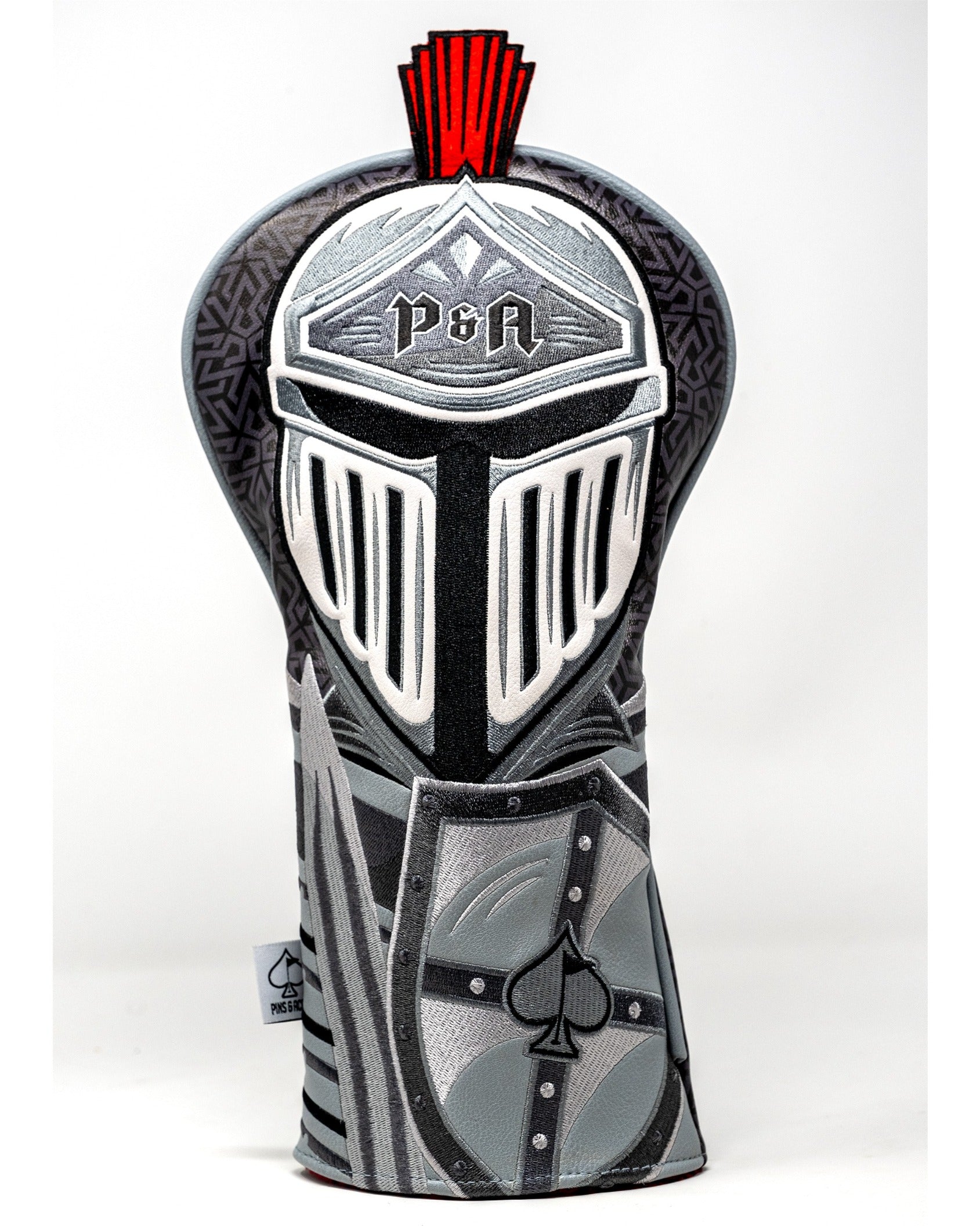 Knight's Valor driver cover featuring a knight's helmet design with a striking red mohawk, perfect for bold golfers.