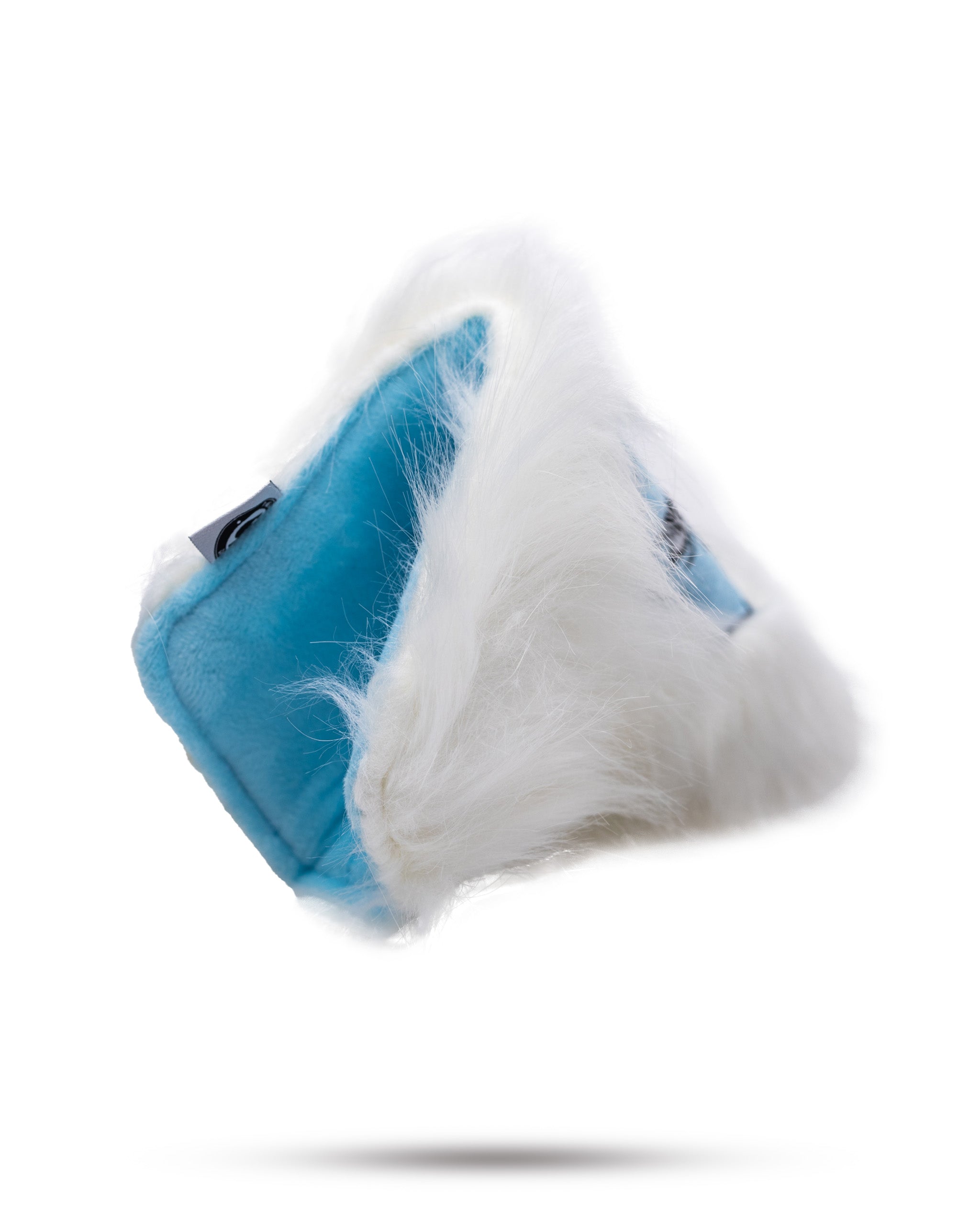 Yeti Blade Putter Cover featuring a fluffy white exterior and a vibrant blue interior, designed for unique golf style.