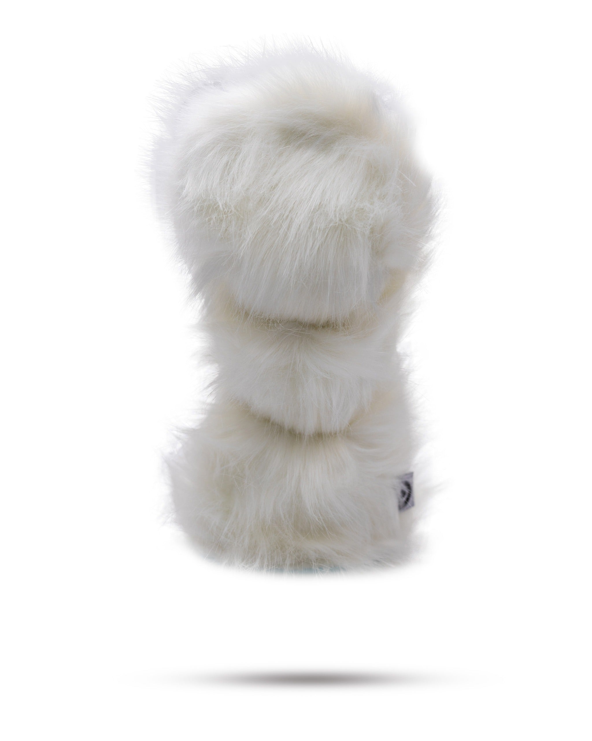 Luxurious white faux fur fairway cover designed to protect golf clubs while adding a stylish touch on the course.