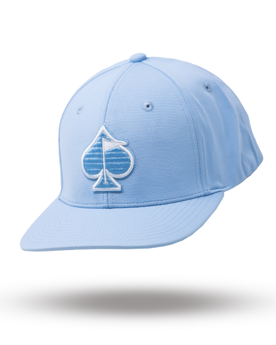 Carolina blue performance hat featuring a spade logo, designed for golfers seeking style and comfort on the course.