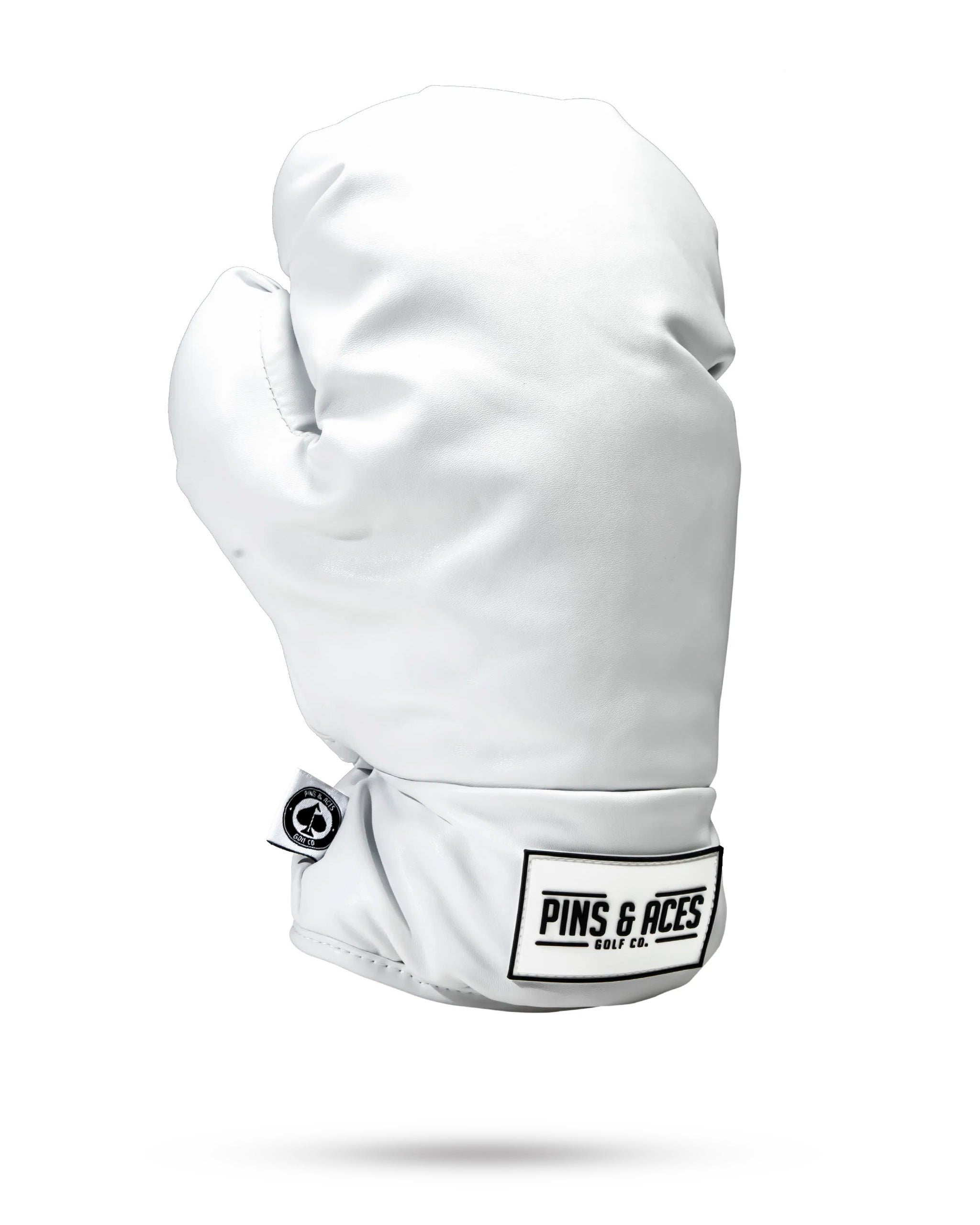 White boxing glove-shaped driver cover from Pins and Aces, designed to add a unique flair to your golf bag.