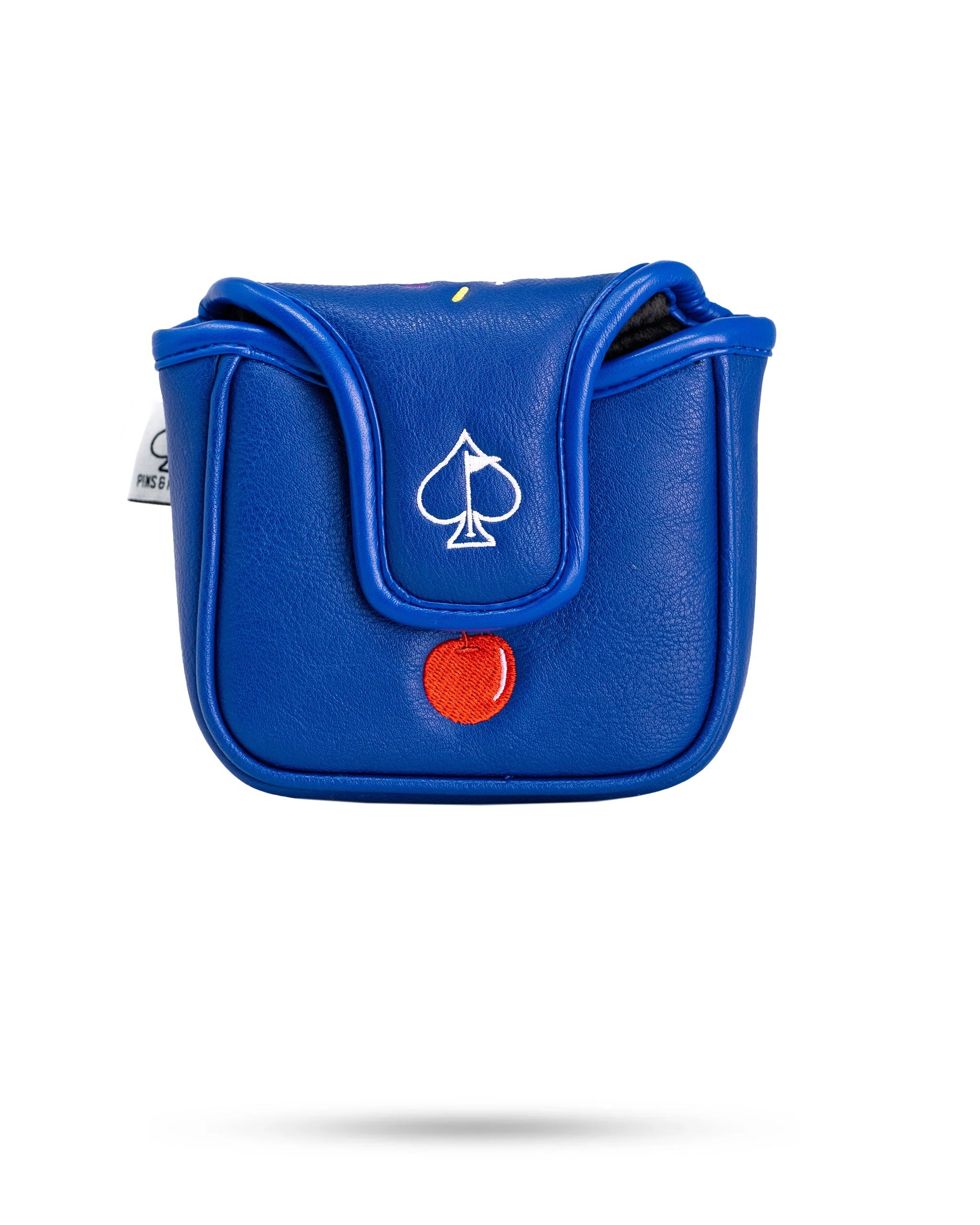 Blue mallet putter cover featuring a playful banana split design and a red cherry accent, perfect for stylish golfers.