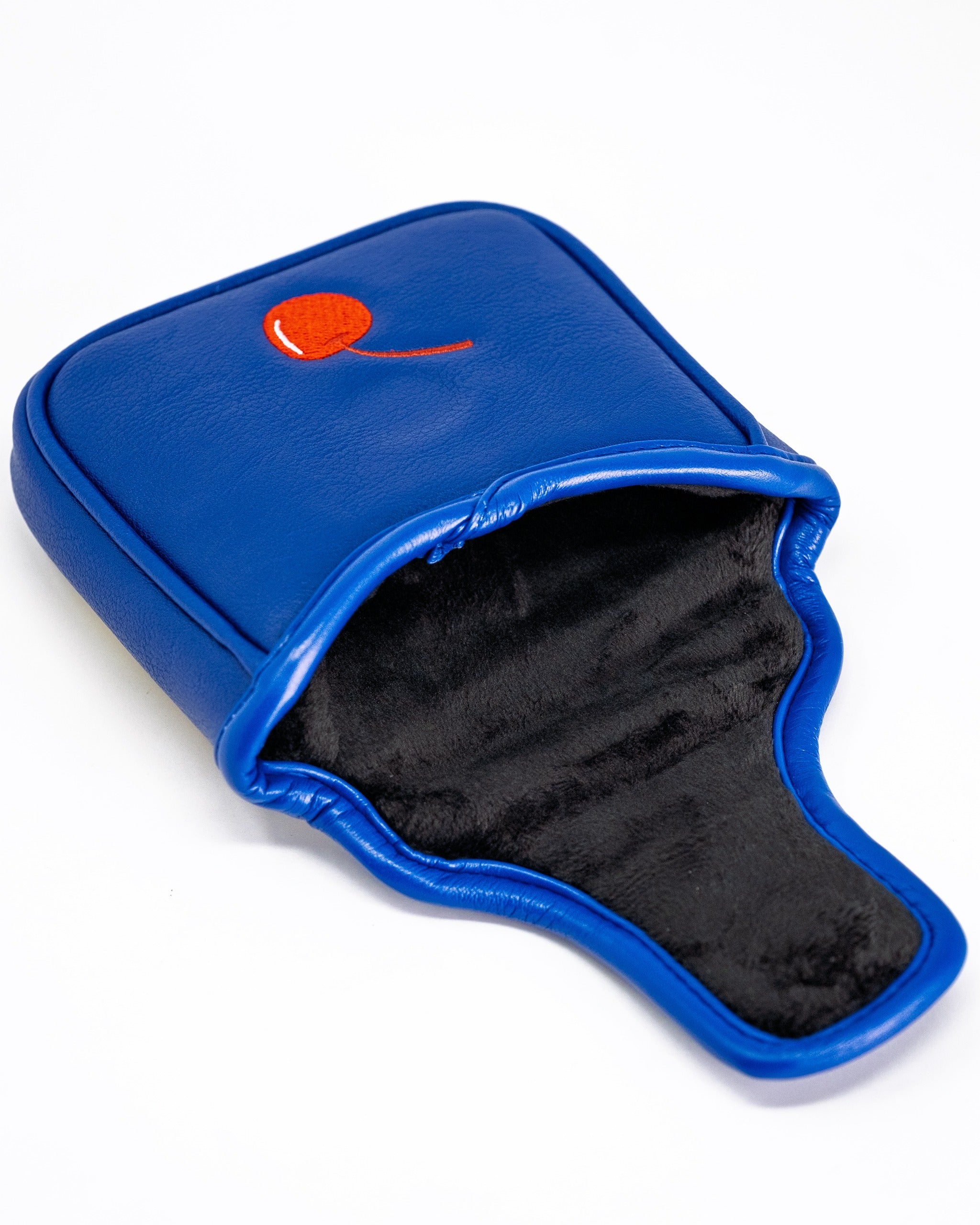 Blue mallet putter cover featuring a playful banana split design, with a soft black interior for protection.