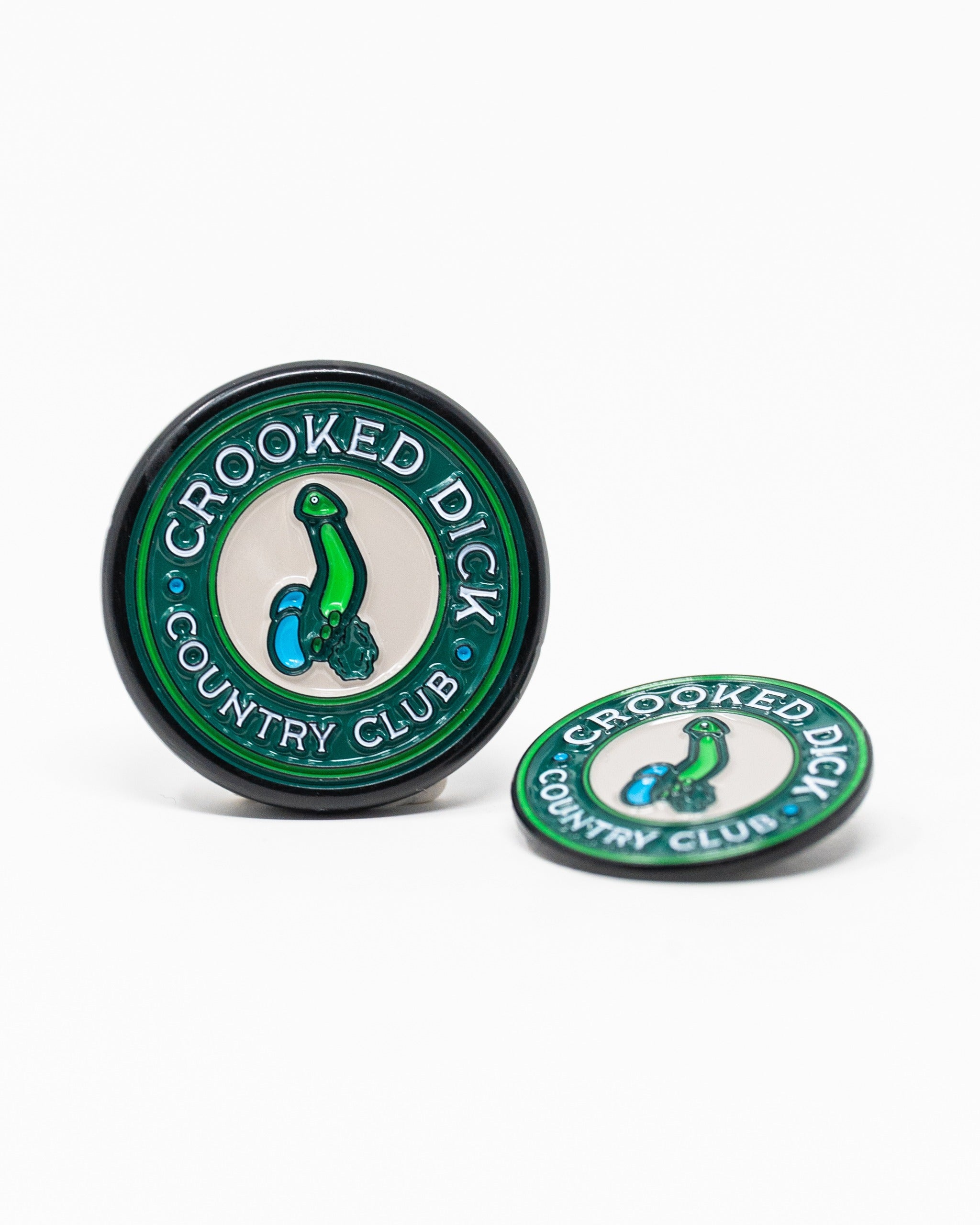 Bold Pop Out Medallion Ball Marker featuring Crooked Dick Country Club design, perfect for adding humor to your golf game.
