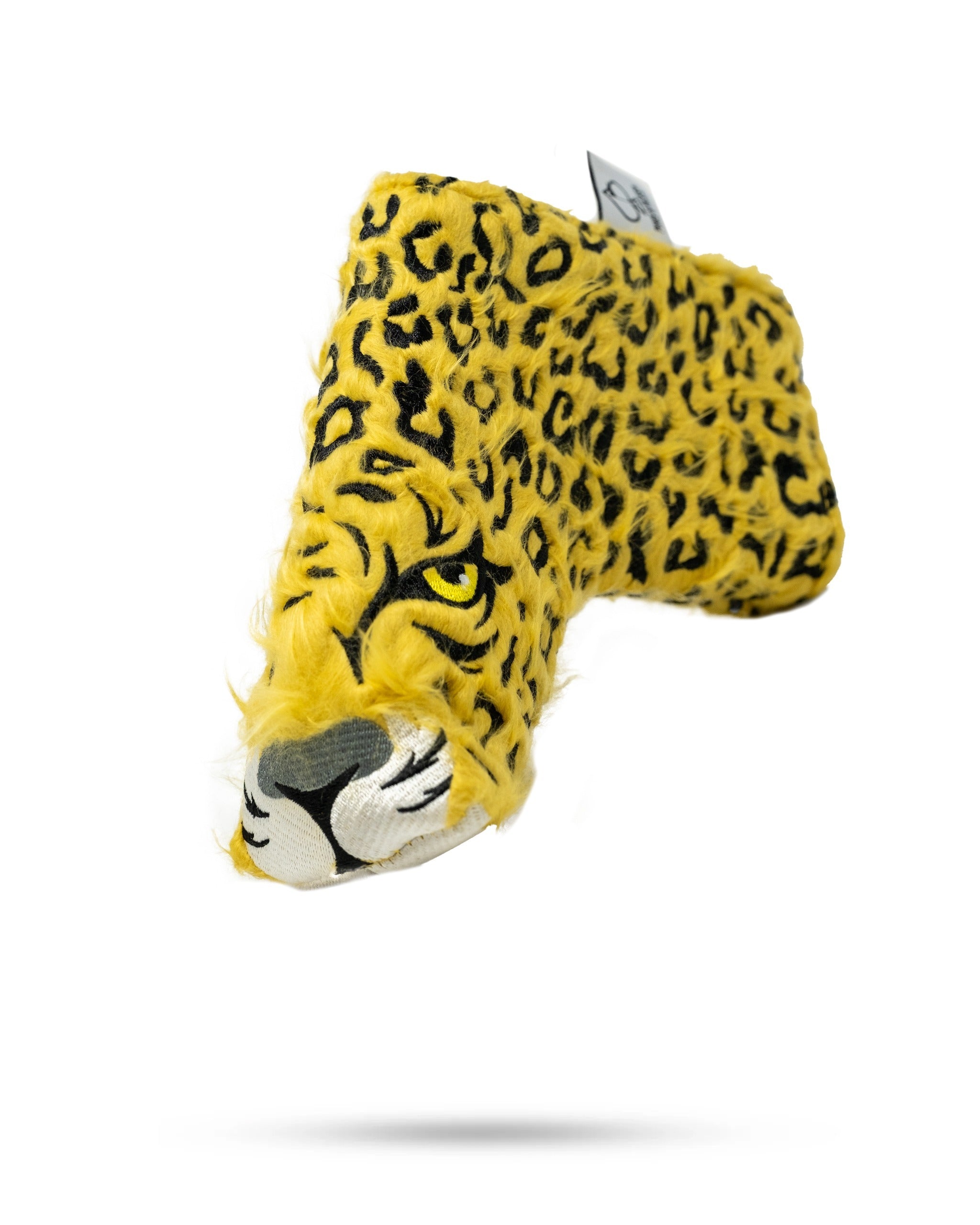 Bold leopard print blade putter cover featuring a realistic leopard face, designed for golfers who want to stand out.