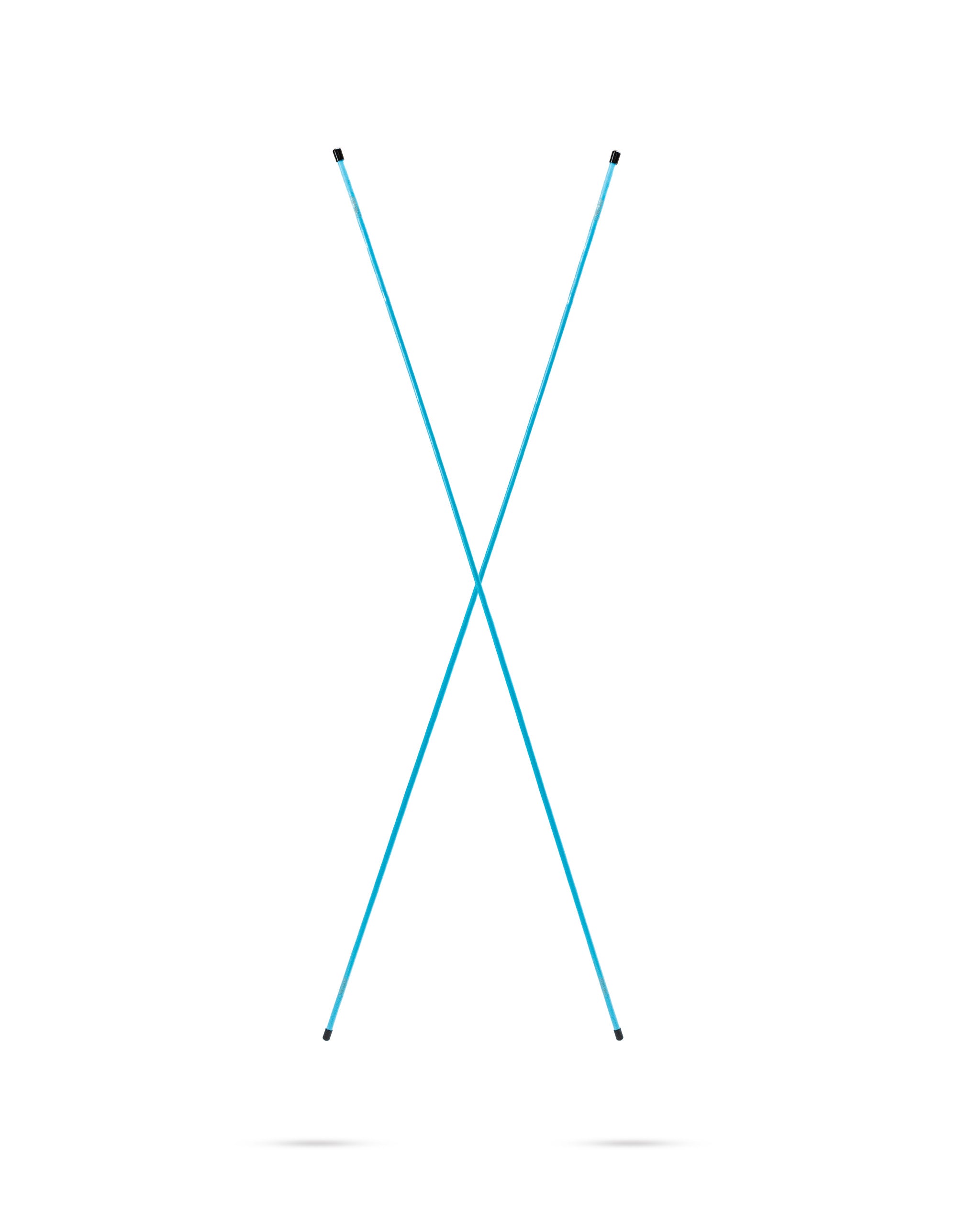 Blue alignment sticks crossed in an X shape, designed to help golfers improve their swing and stance accuracy.