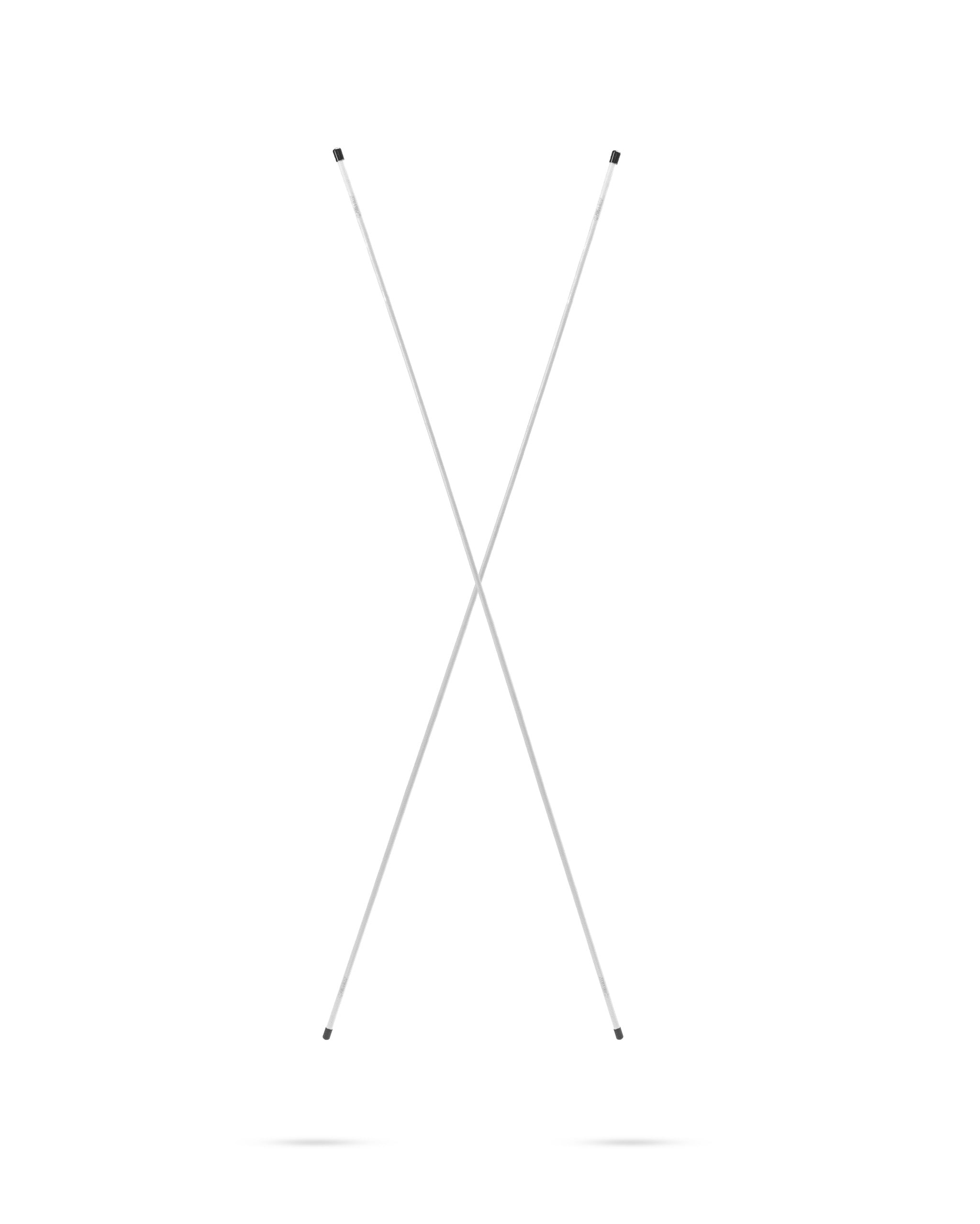 White alignment sticks crossed in an X shape, designed to help golfers improve their swing and stance accuracy.