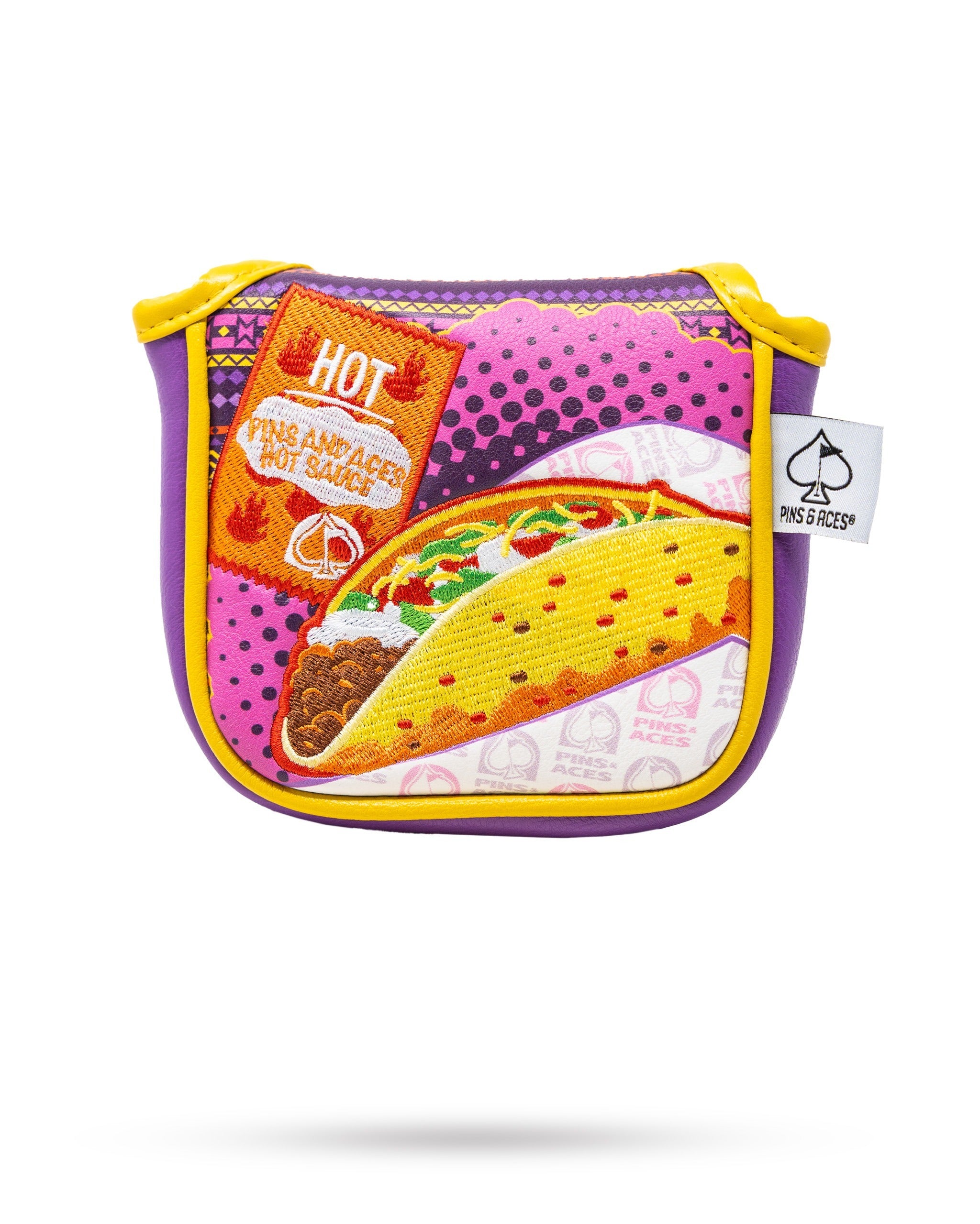 Bold mallet cover featuring a taco design with vibrant colors and a playful hot sauce theme, perfect for standout golfers.
