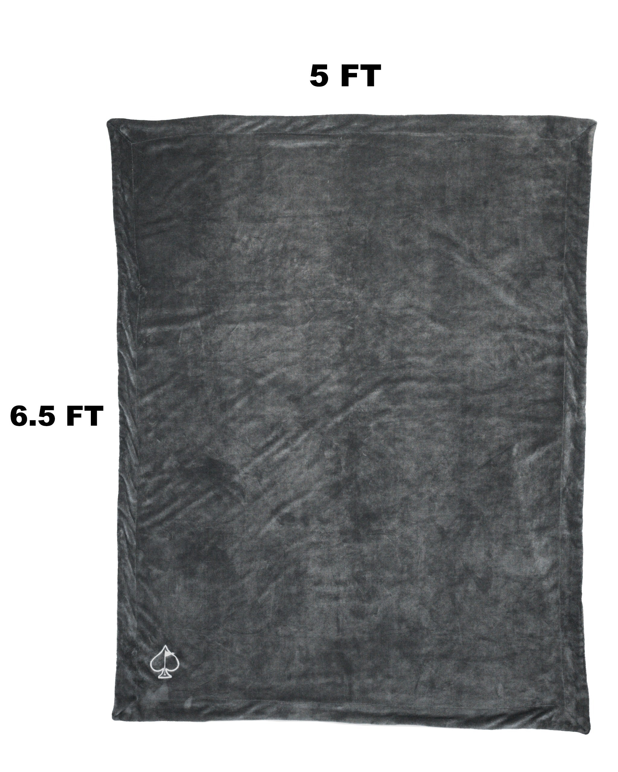 Soft dark gray Bogey Blanket measuring 5 by 6.5 feet, featuring a subtle logo, perfect for cozying up on the golf course.