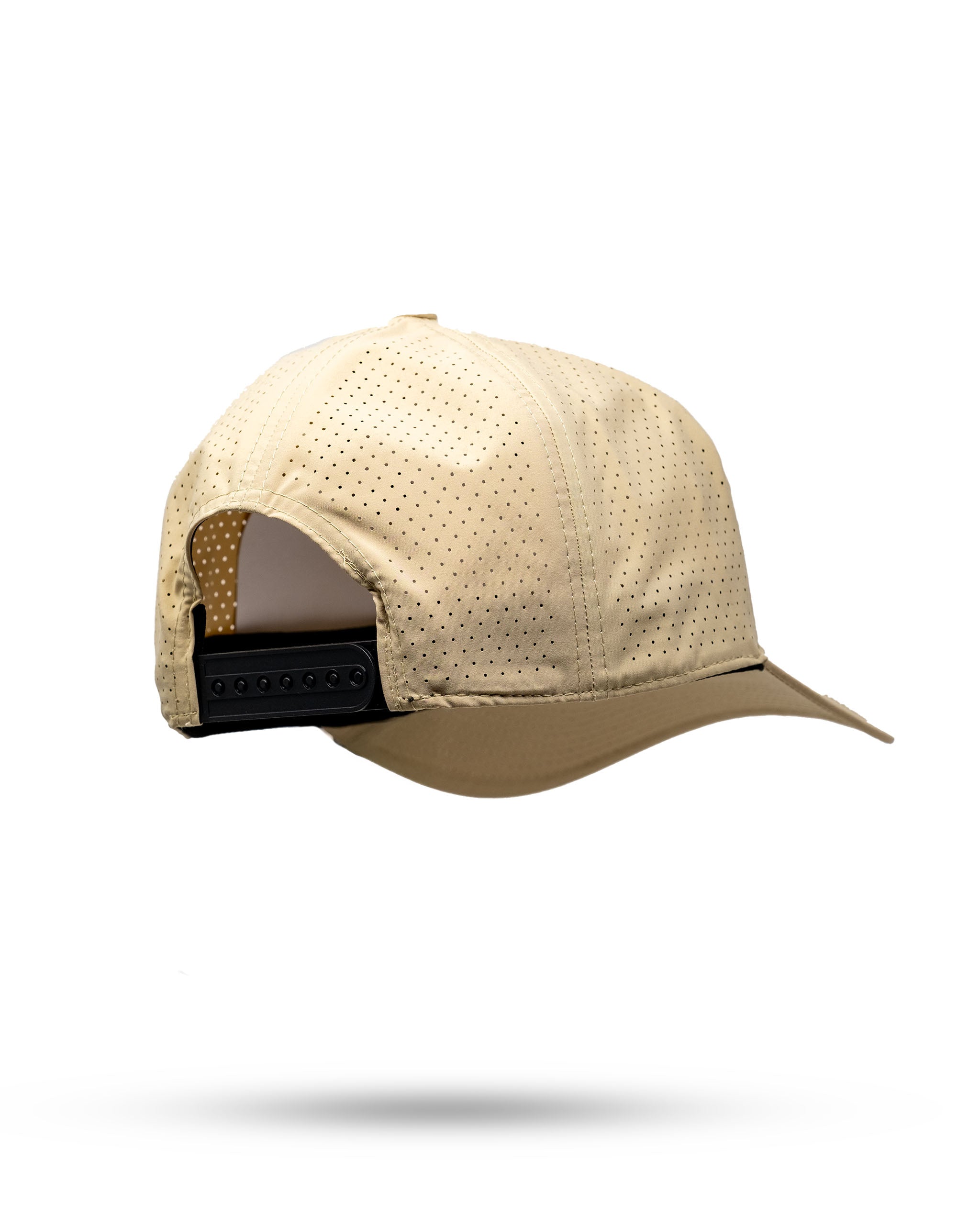 Lightweight sand-colored Tradesman Hat featuring perforated design for breathability and adjustable back strap.