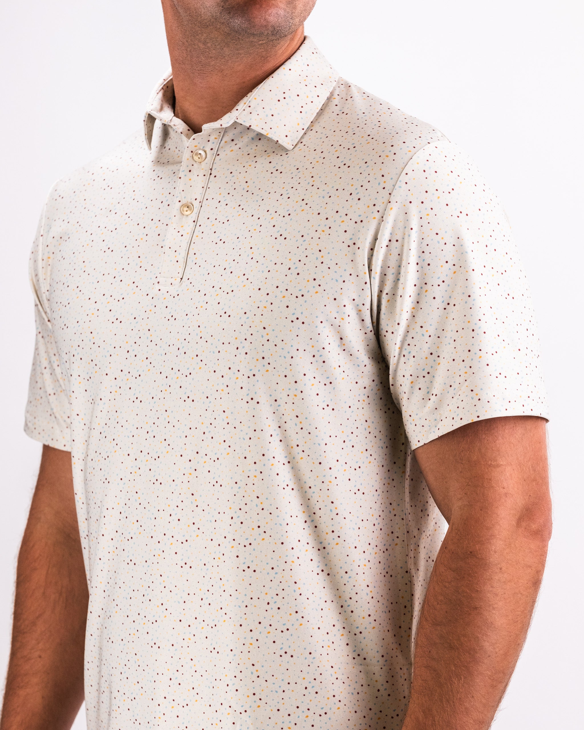 Men's Player Preferred Polo in Terrazzo pattern, featuring a modern fit and stylish button placket for a standout golf look.