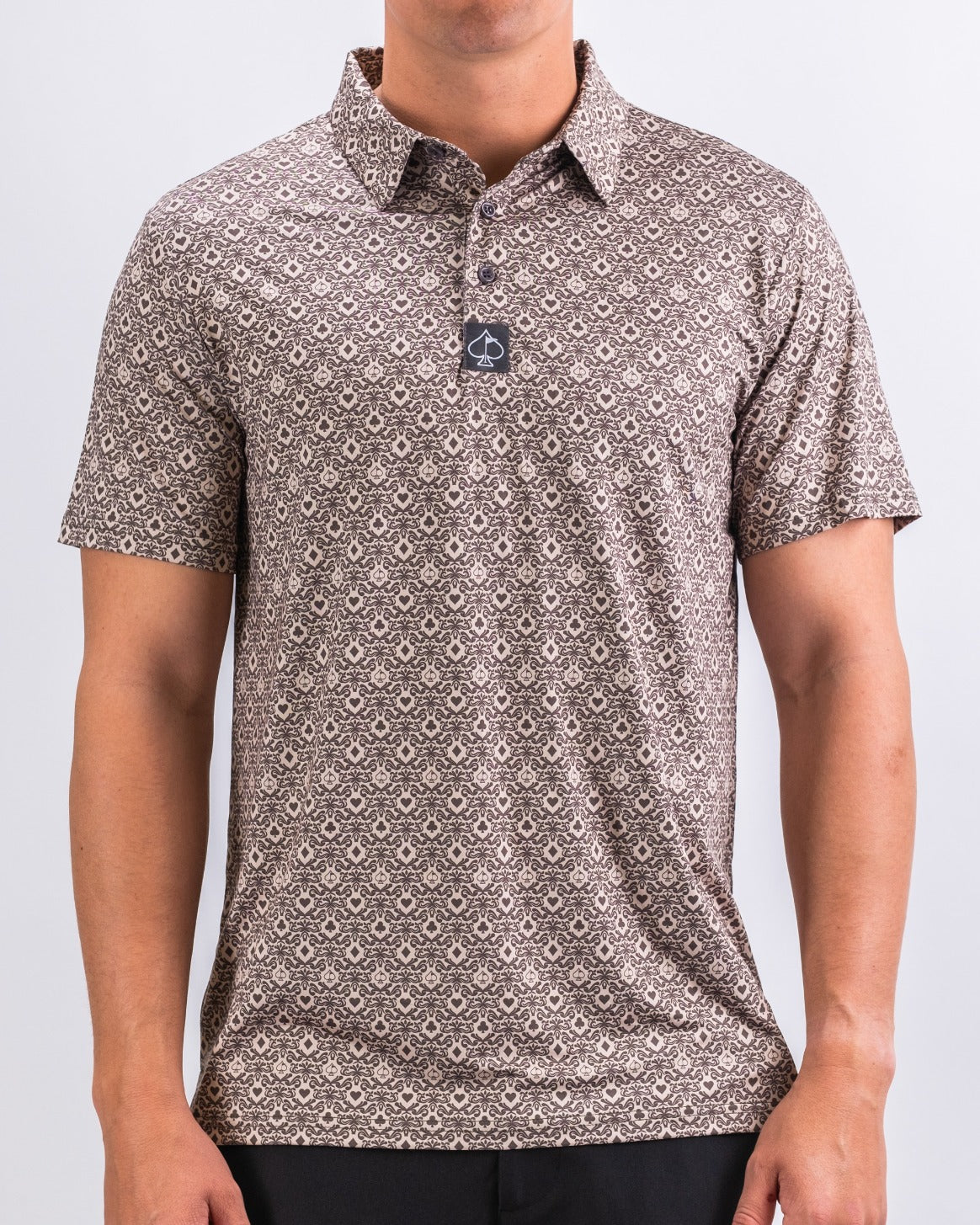 Men's Big Blind Ash golf polo featuring a unique patterned design, perfect for stylish performance on the course.