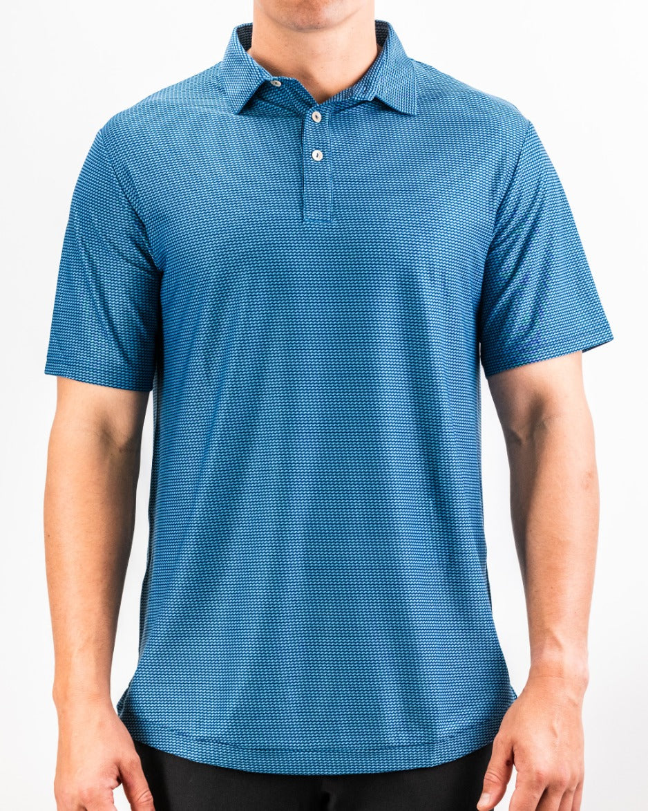 Men's Player Preferred Polo in Ocean Wave features a textured blue design, ideal for stylish golf performance on the course.