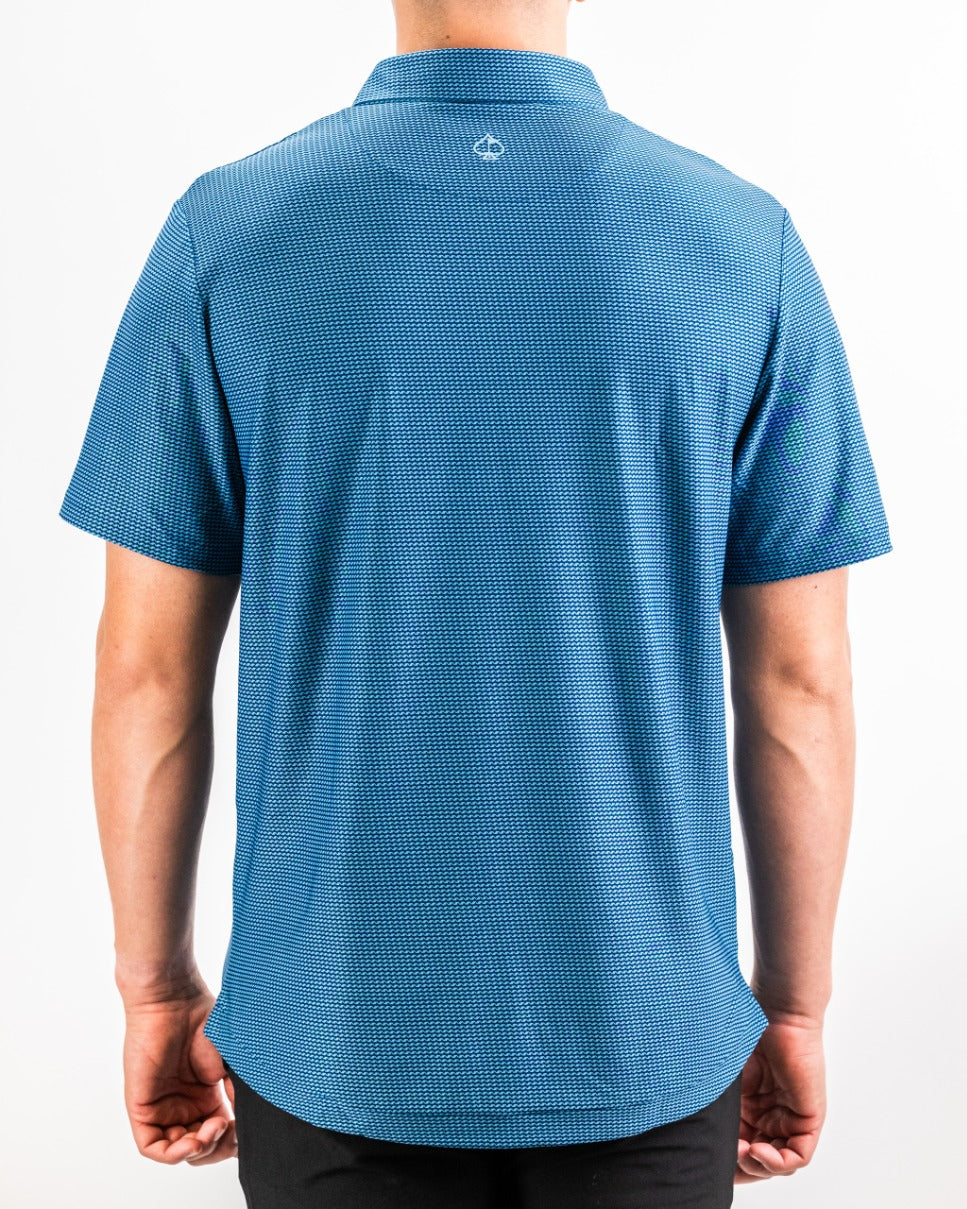 Men's Player Preferred Polo in Ocean Wave, featuring a textured blue pattern and a modern fit for stylish comfort on the golf course.