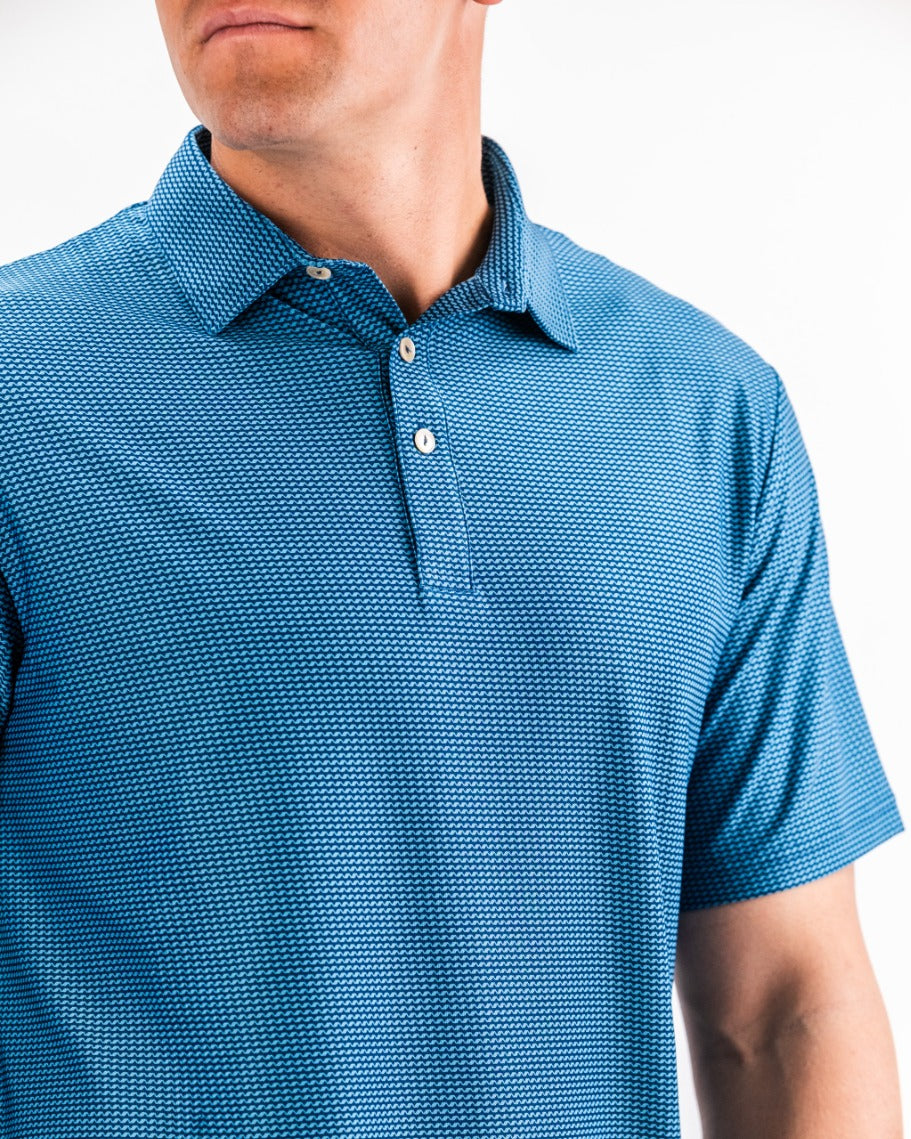Men's Player Preferred Polo in Ocean Wave features a textured blue design, perfect for stylish golf outings.
