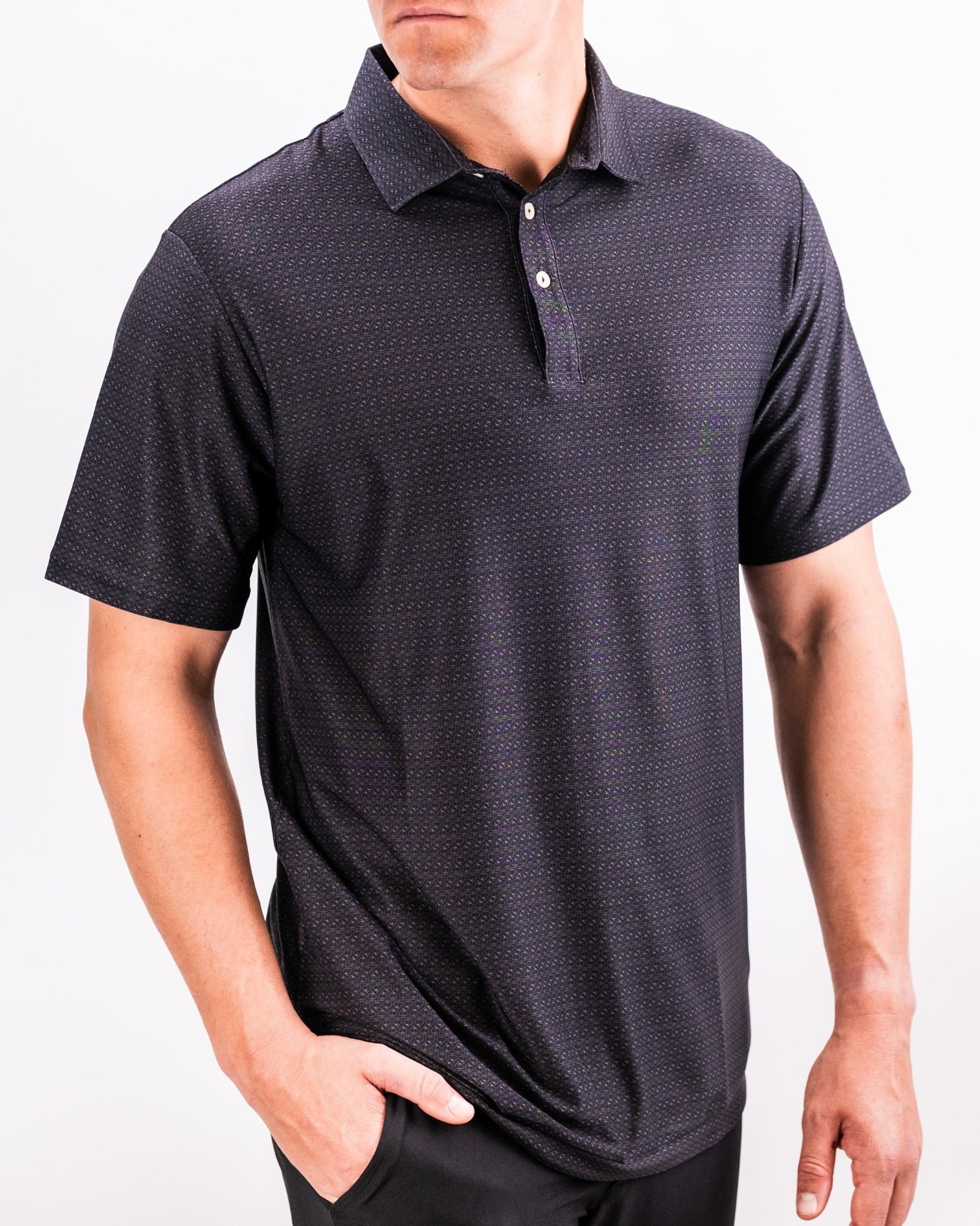 Men's Player Preferred Polo in Midnight Spade features a stylish dark pattern, perfect for a bold look on the golf course.