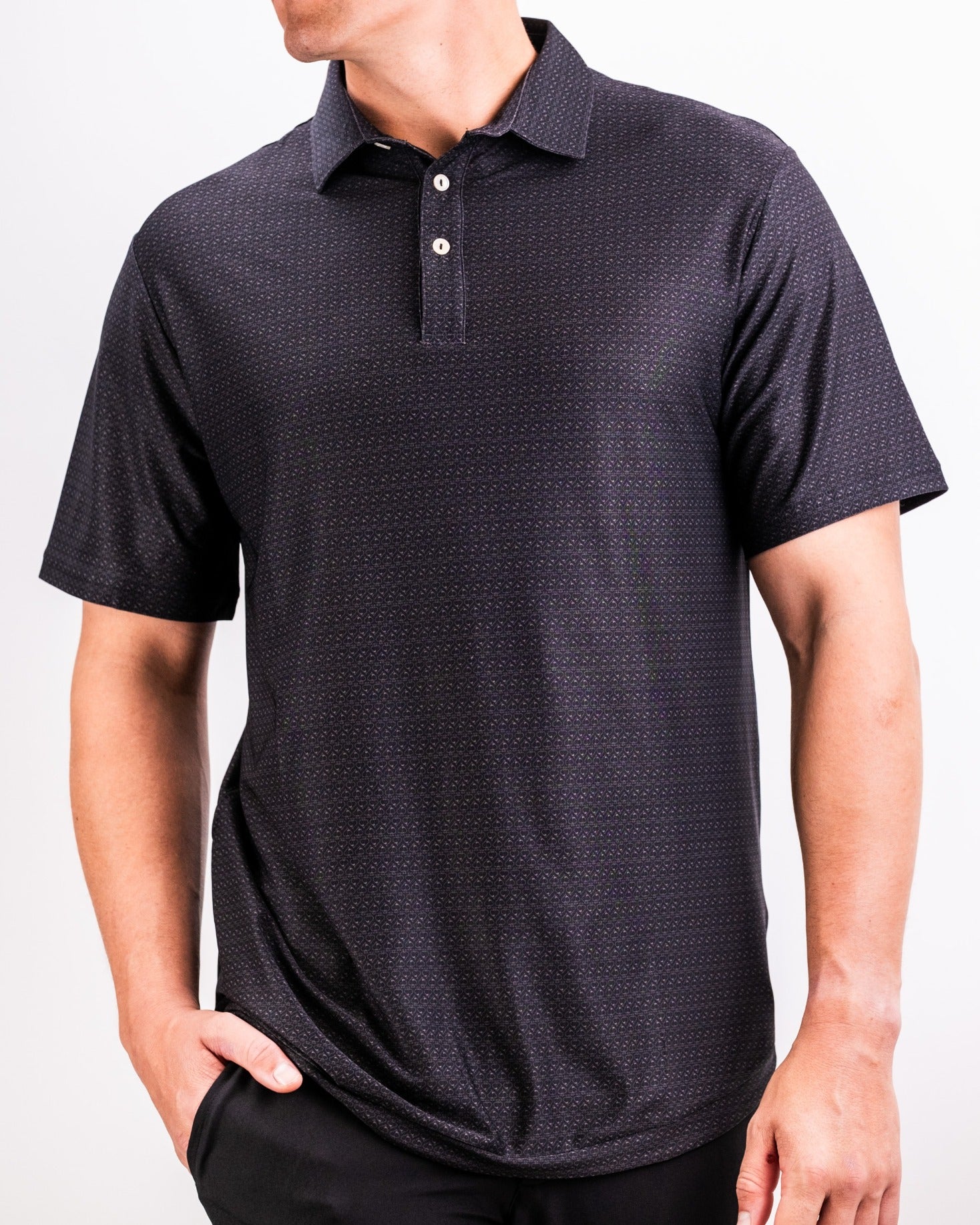 Men's Player Preferred Polo in Midnight Spade features a sleek design with a subtle pattern, perfect for stylish golf outings.