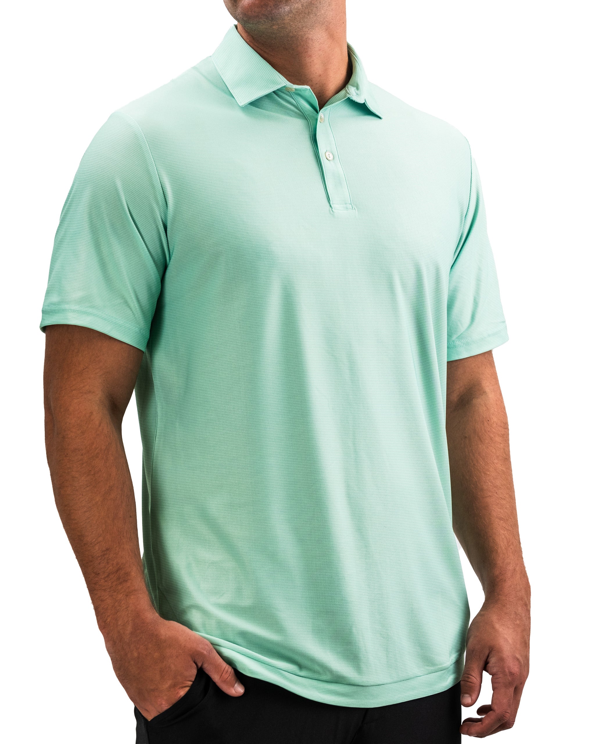 Player Preferred Polo in spearmint stripes, featuring a classic collar and a comfortable fit for stylish golf performance.